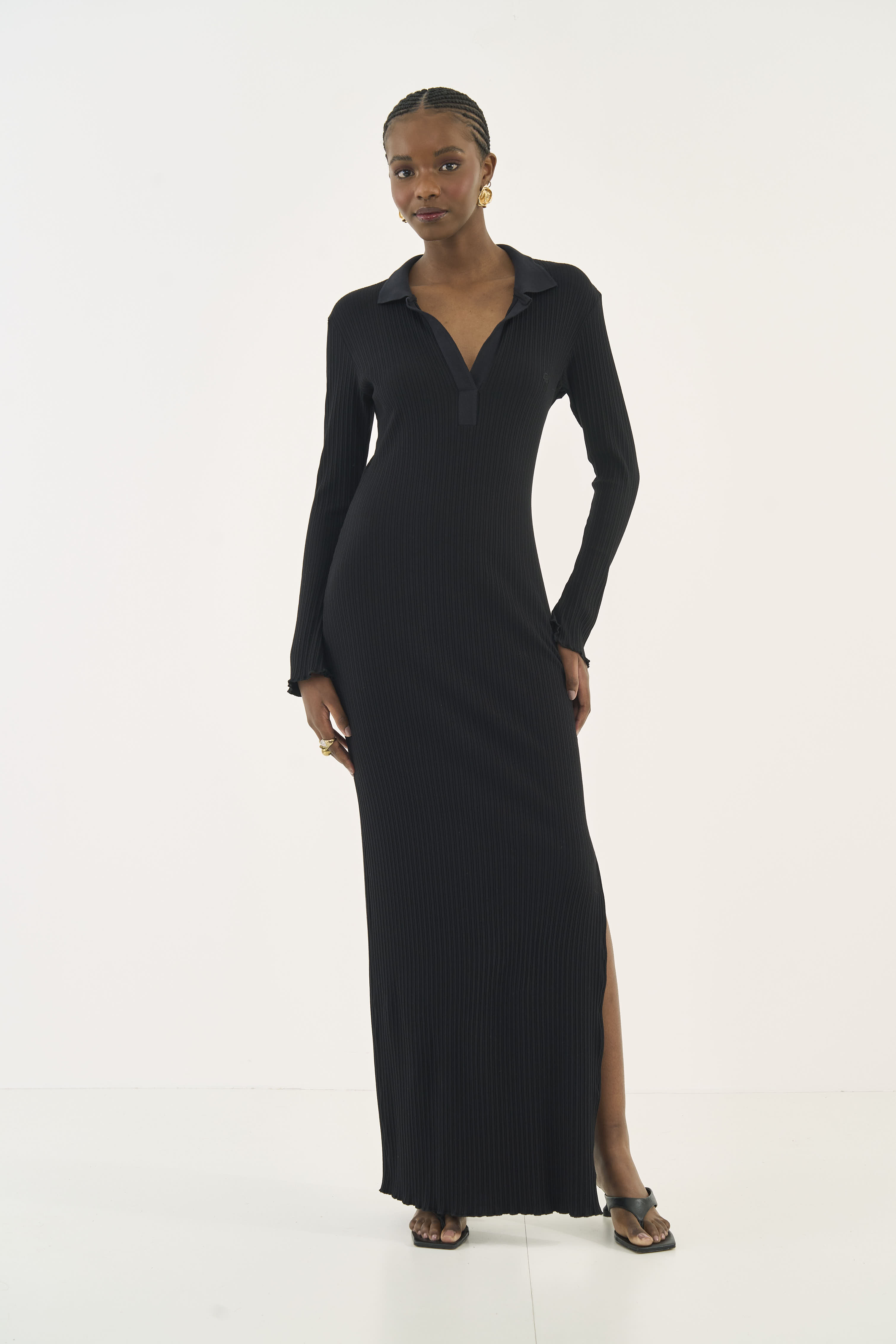 VESTIDO CANELADO G PRETO