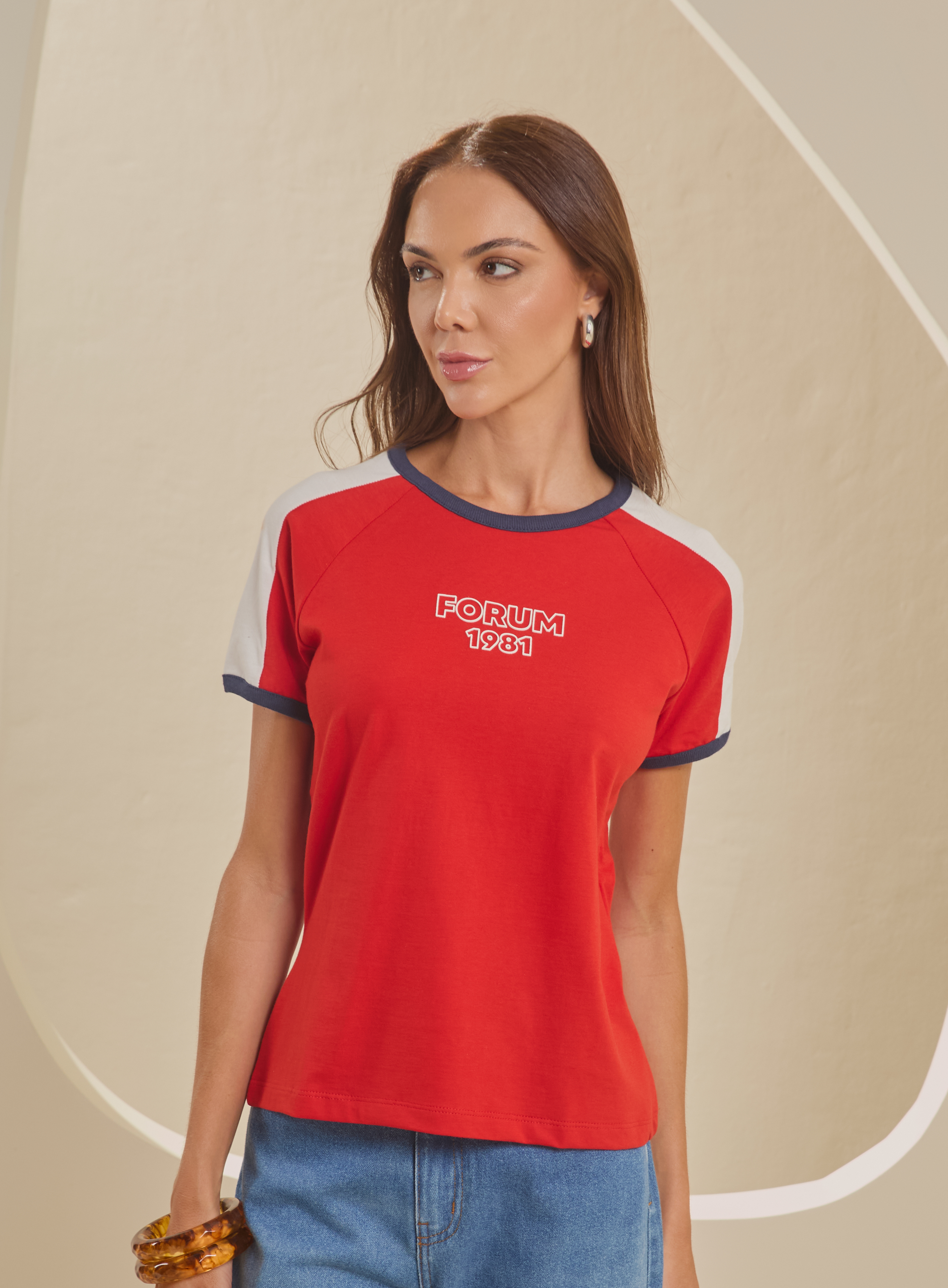 CAMISETA FORUM G VERMELHO/OFF/AZ