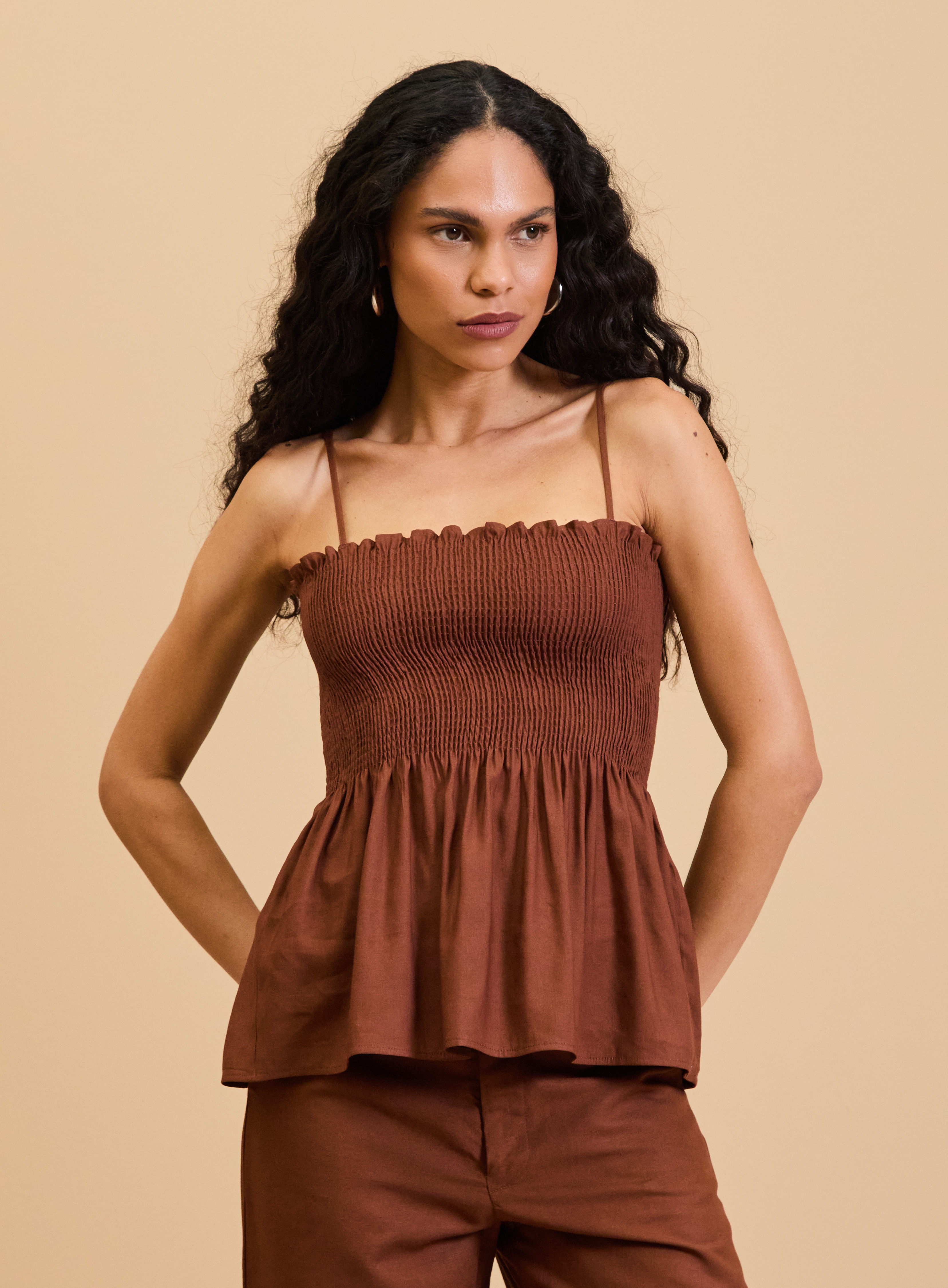 BLUSA LINHO M MARROM IMBUIA
