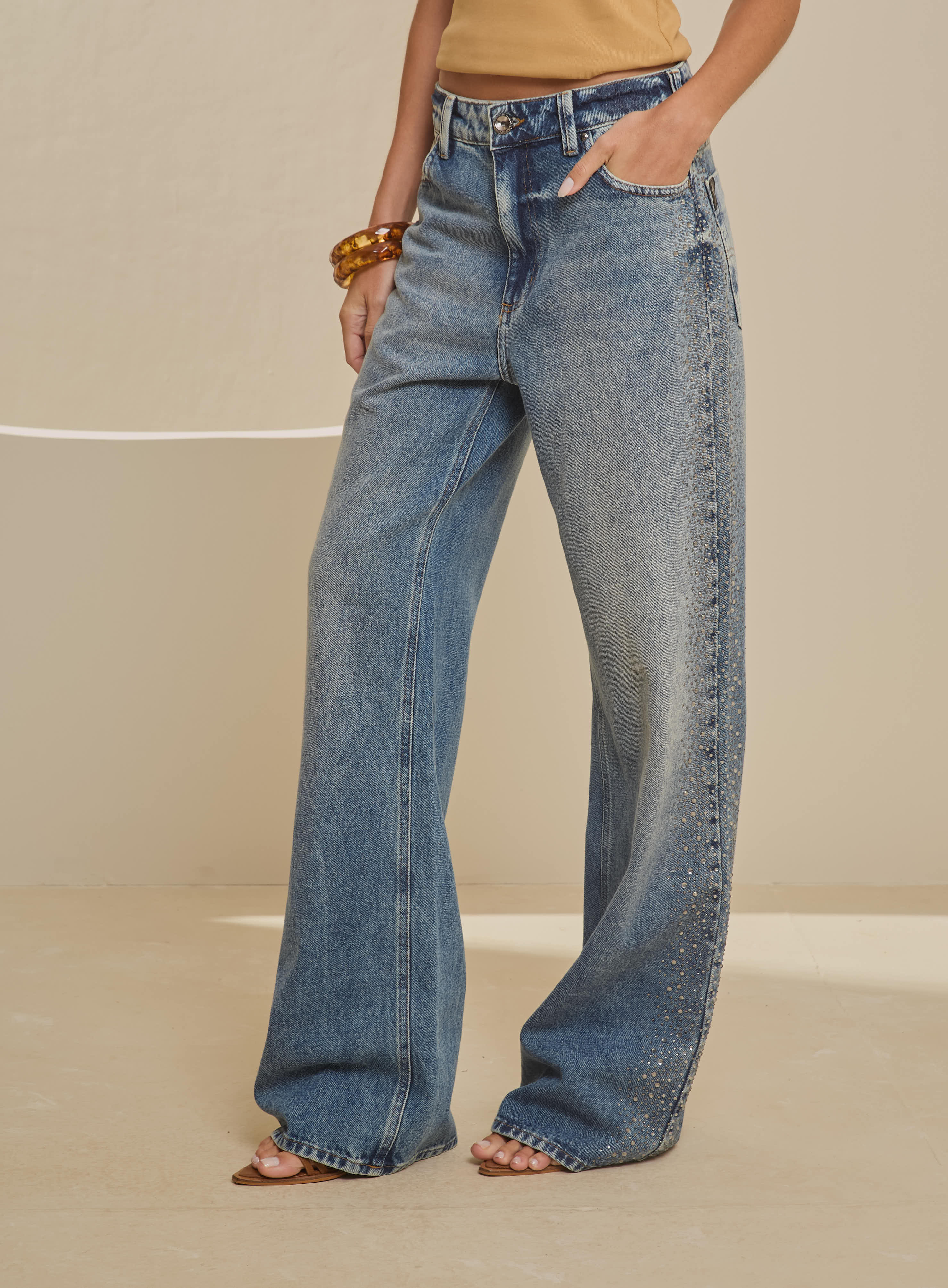 CALÇA JEANS NEW COM APLICAÇÃO 36 INDIGO