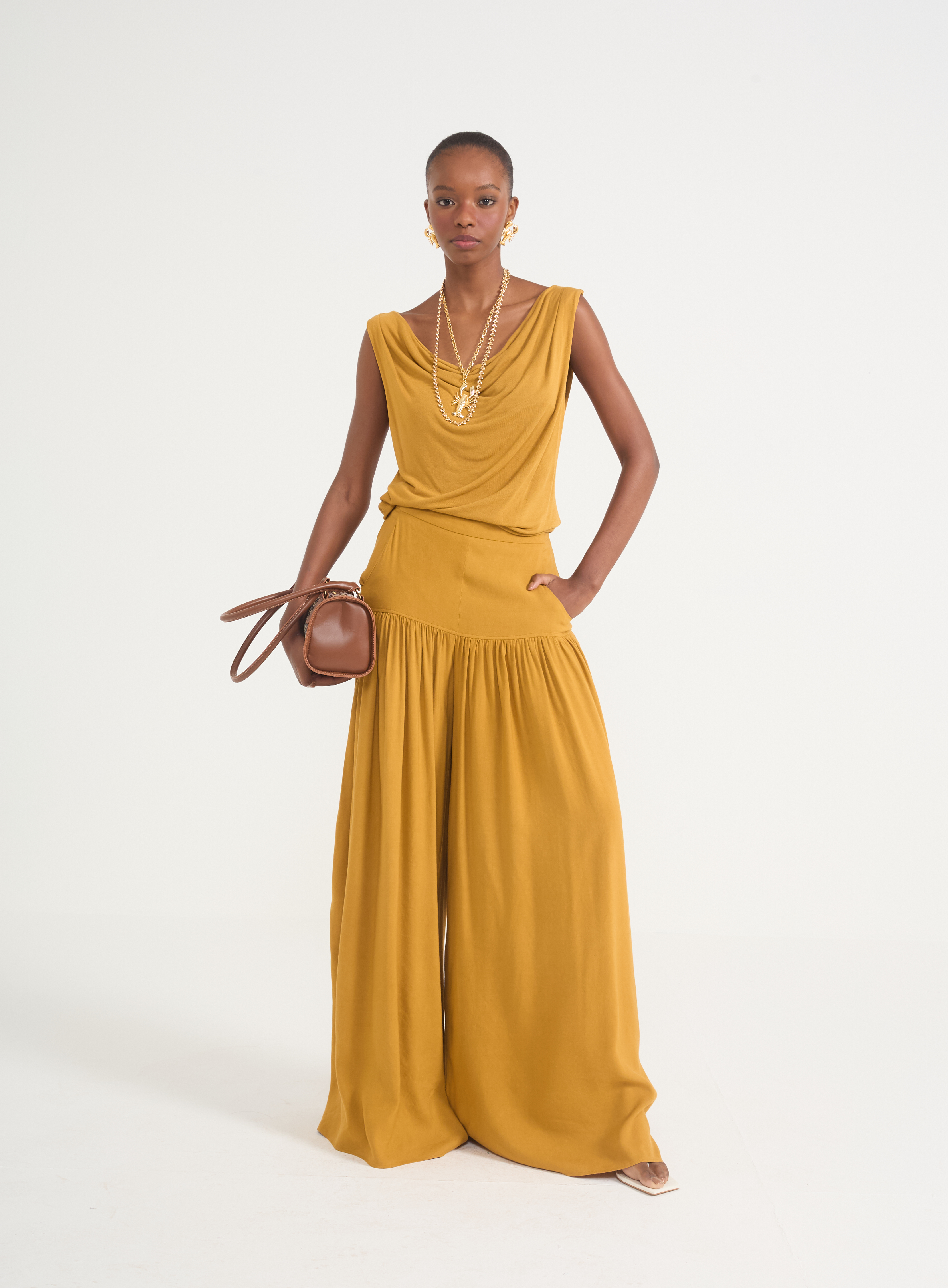 CALÇA LINHO G AMARELO OLD GOLD