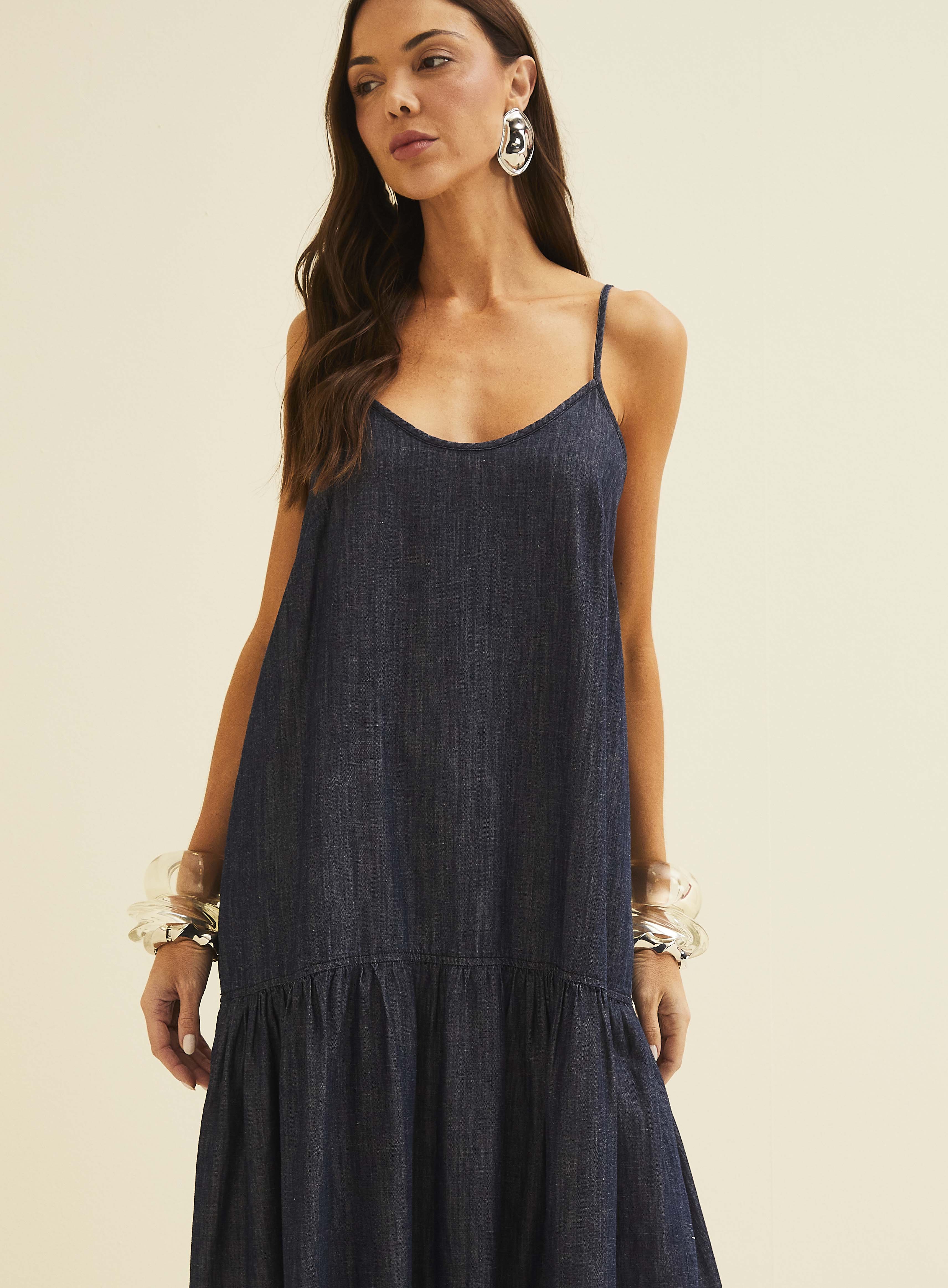 VESTIDO LINHO JEANS P INDIGO