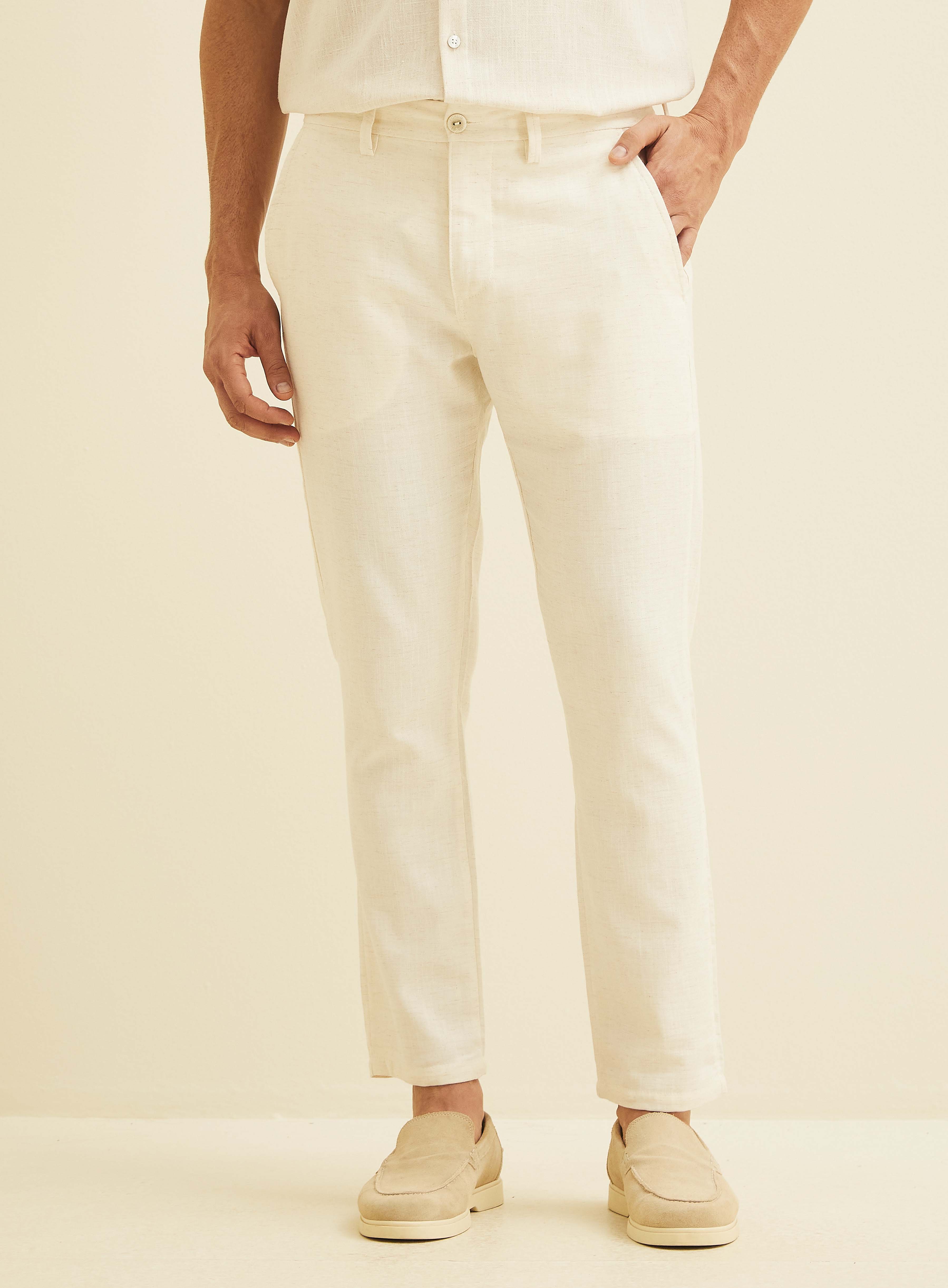 CALÇA LINHO 42 BEGE AFFOGATO