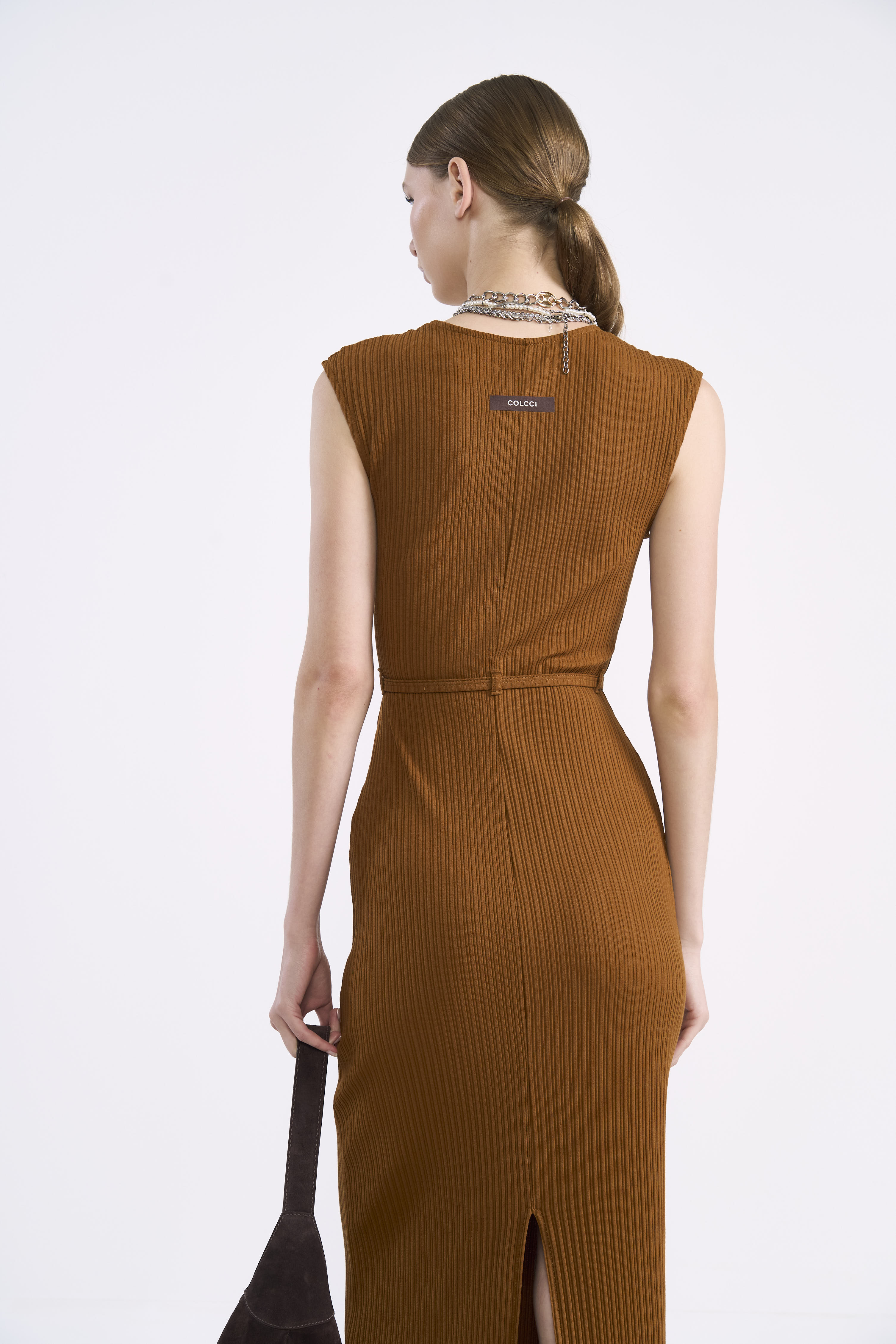VESTIDO CANELADO G MARROM DROME