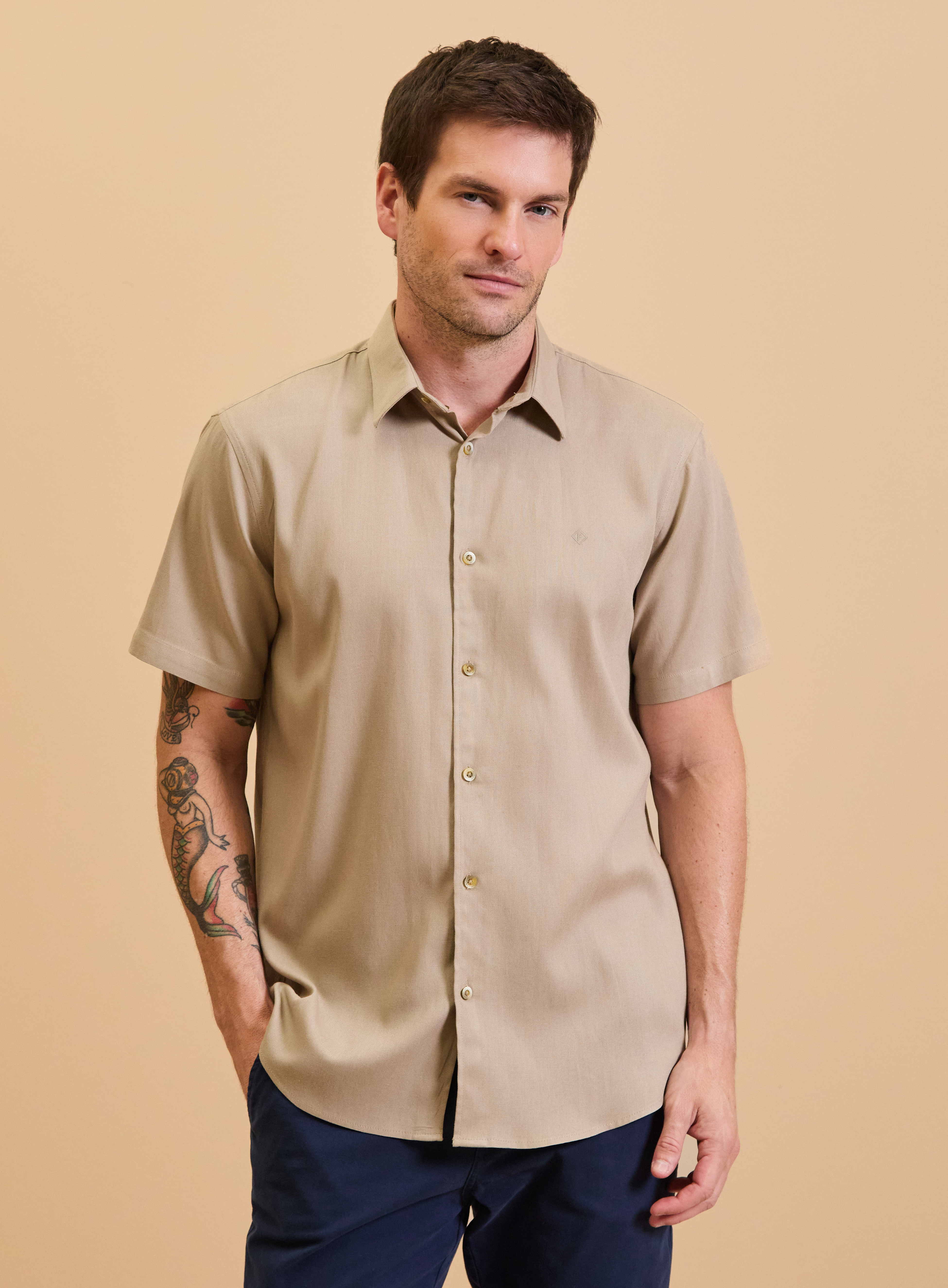 CAMISA LINHO RELAX G BEGE BISQUET