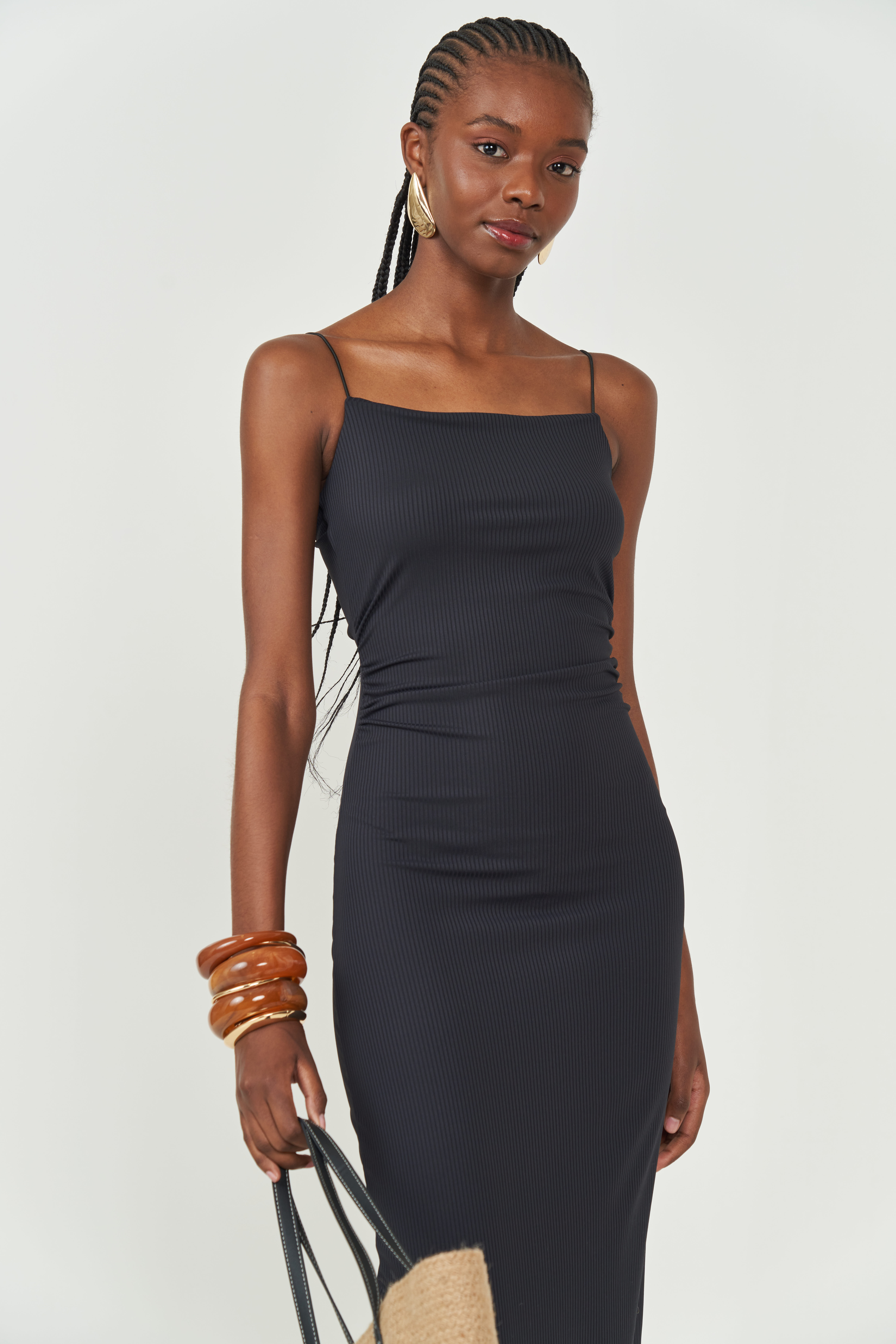 VESTIDO CANELADO M MARROM EVERMORE