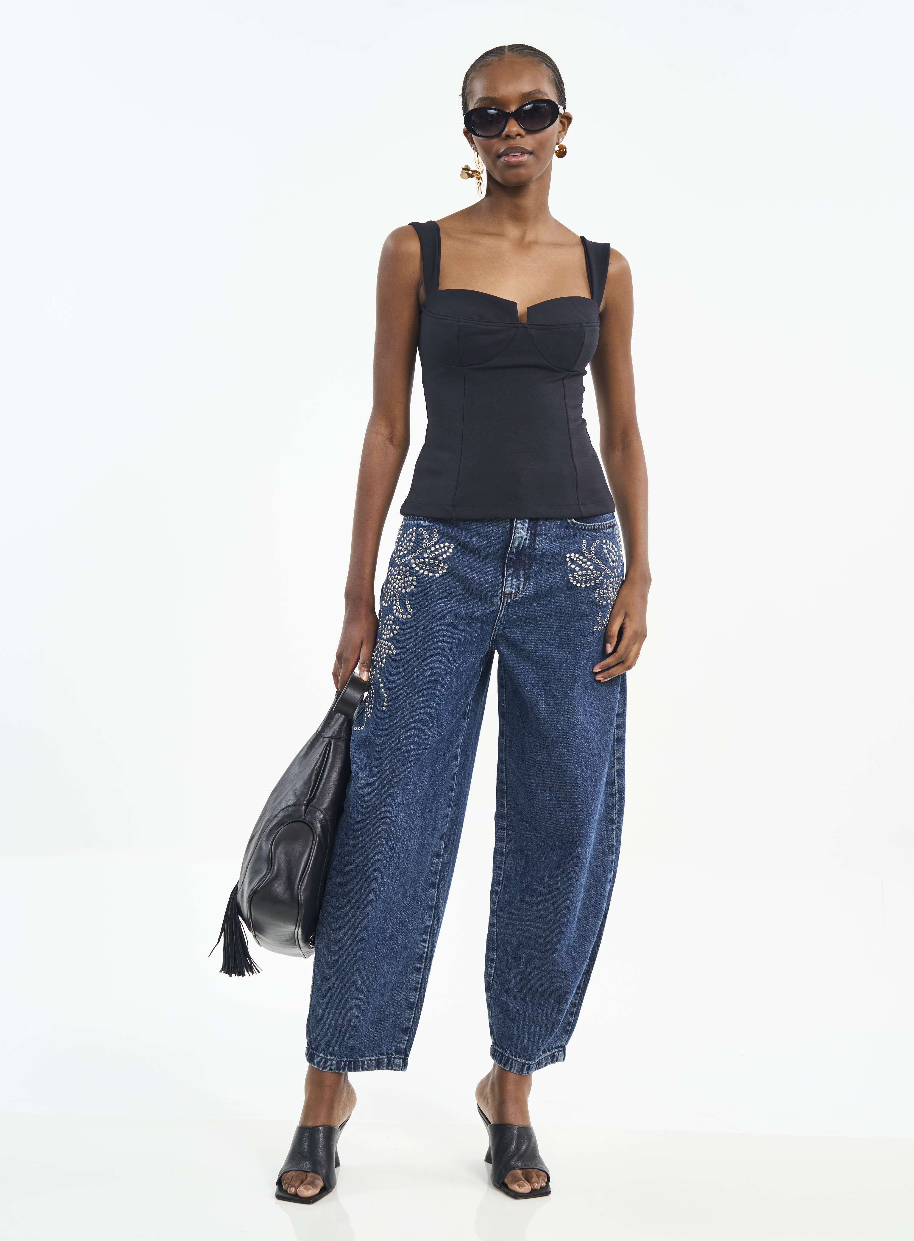 CALÇA JEANS JOANA BARRIL COM APLICAÇÃO 36 INDIGO