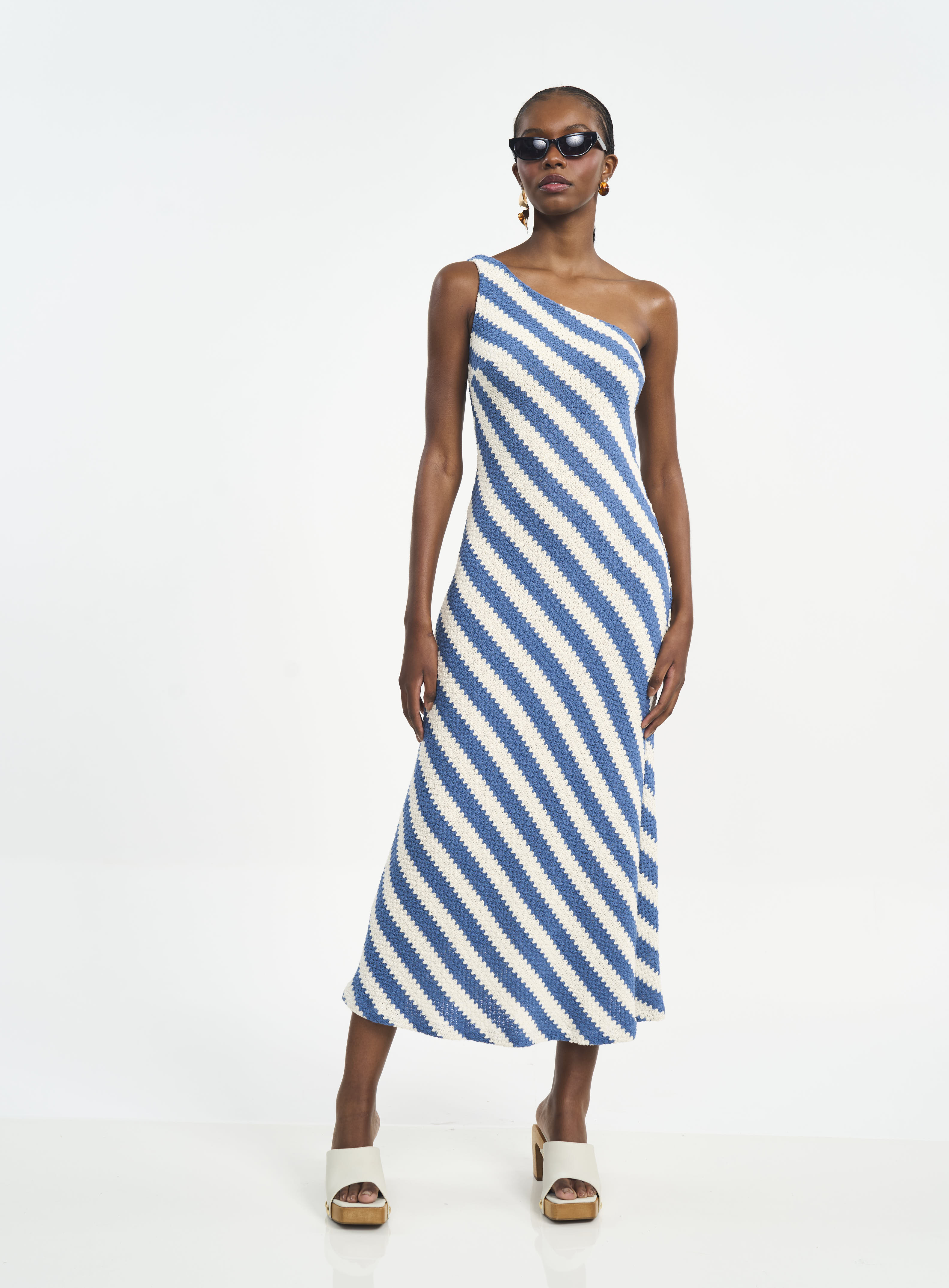 VESTIDO LISTRADO G BEGE/MARINHO