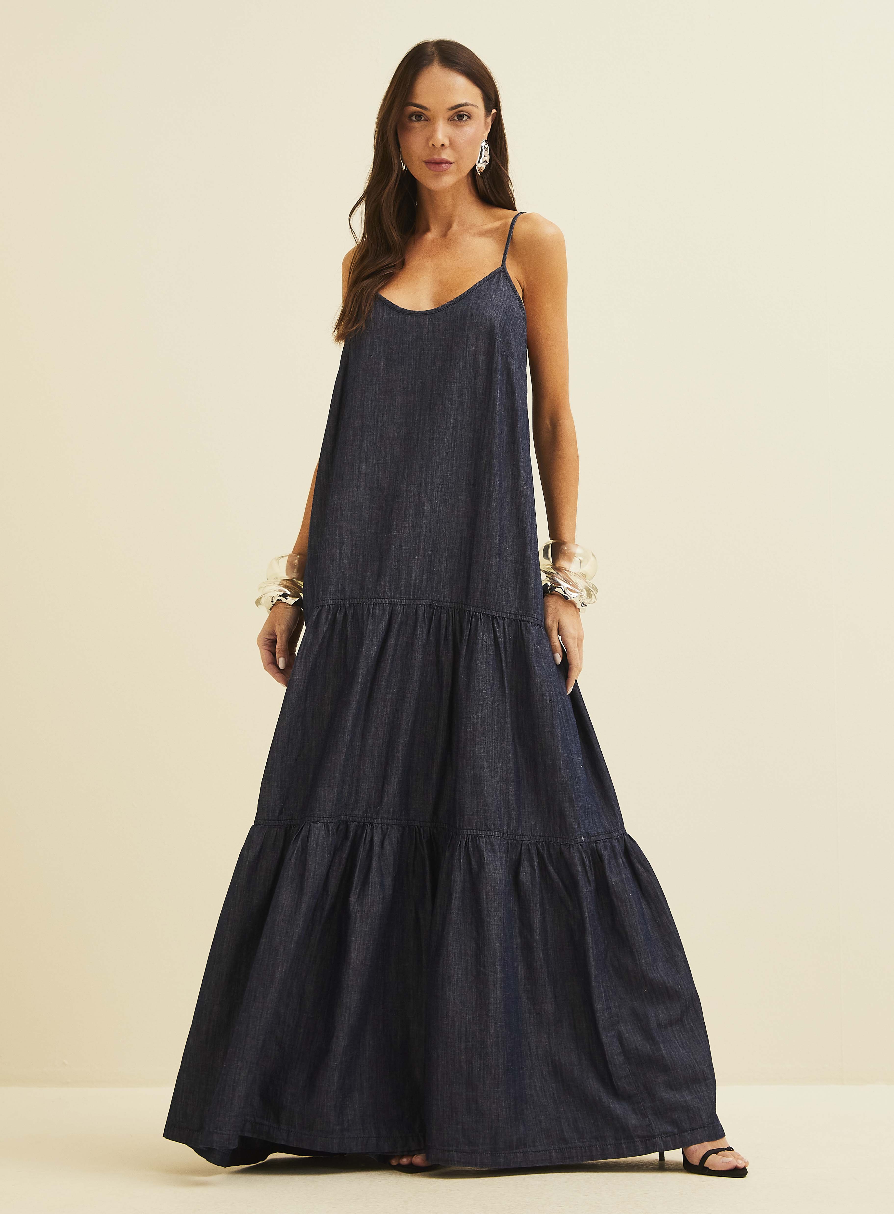 VESTIDO LINHO JEANS P INDIGO