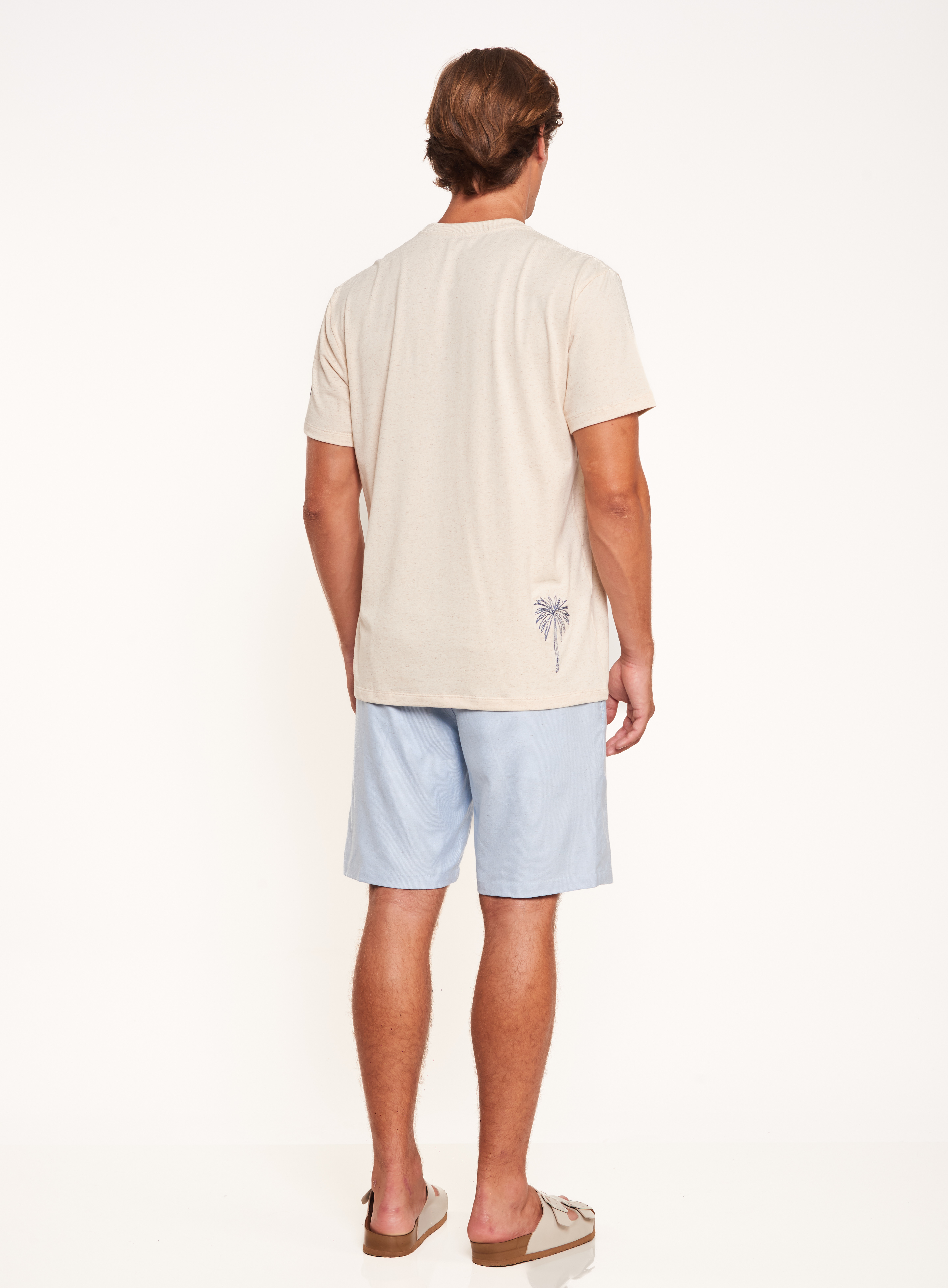 CAMISETA LINHO BORDADA G BEGE/PRETO