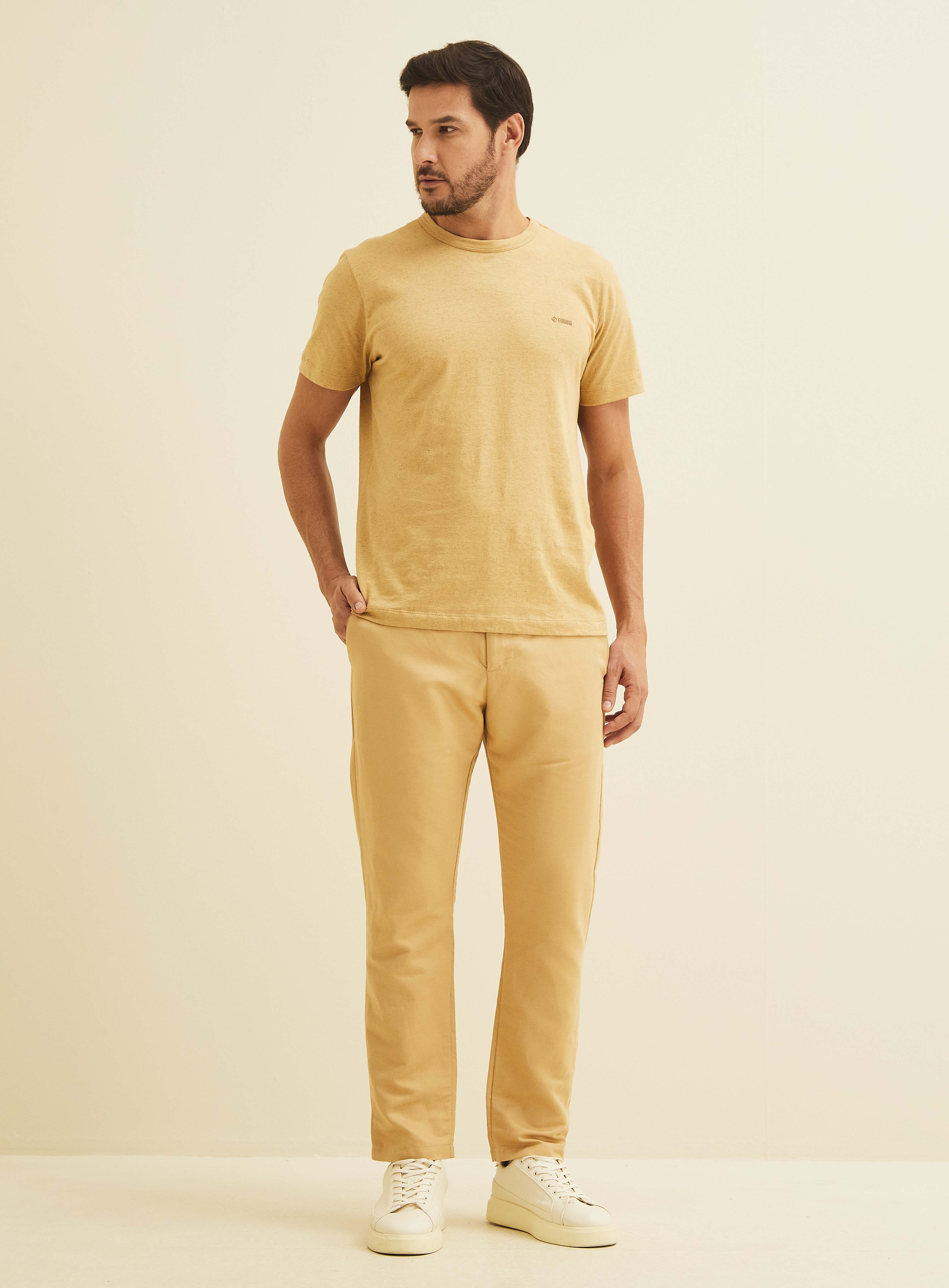 CAMISETA LINHO M BEGE/MARROM