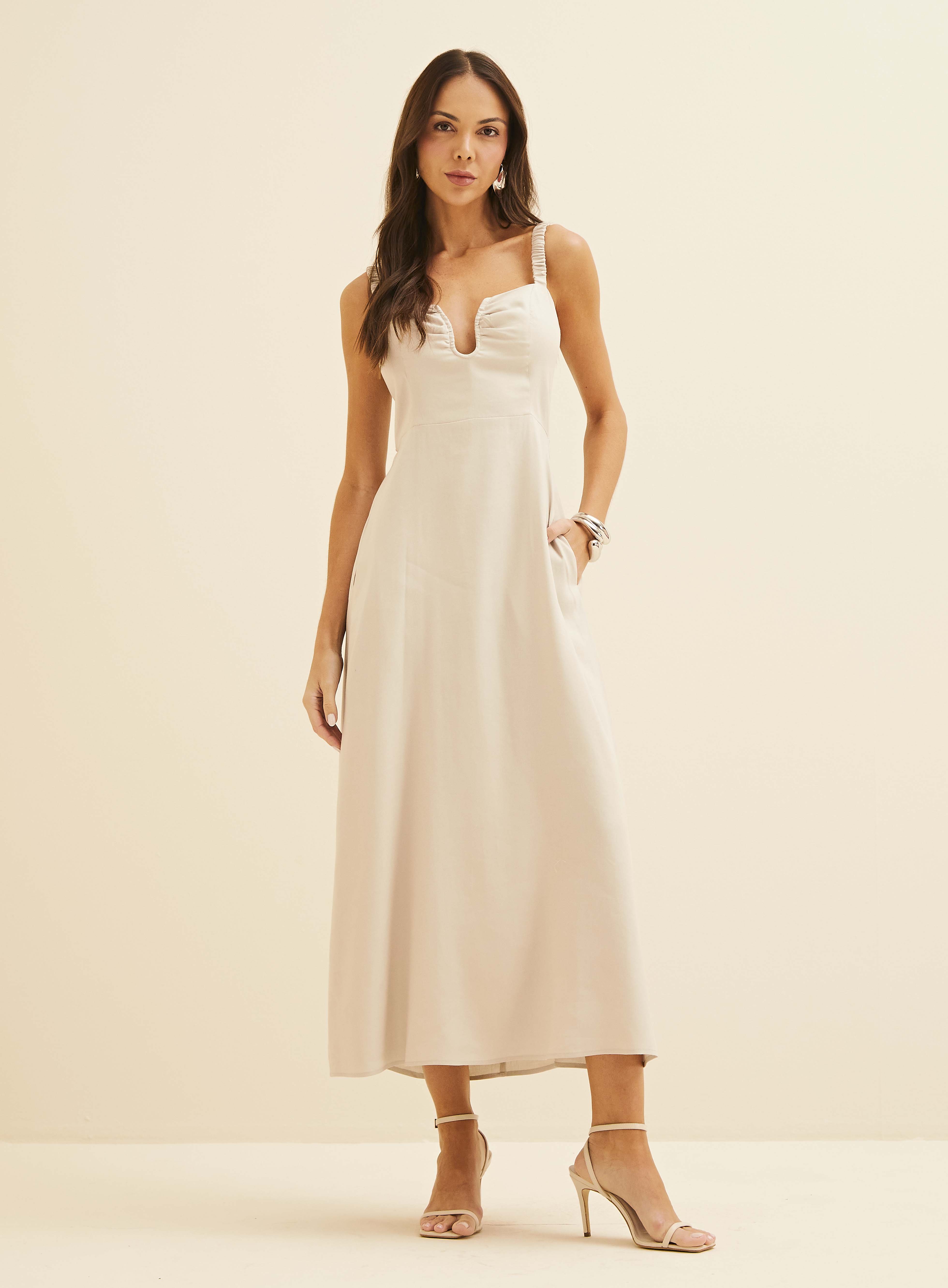 VESTIDO LINHO G BEGE ESQUILO