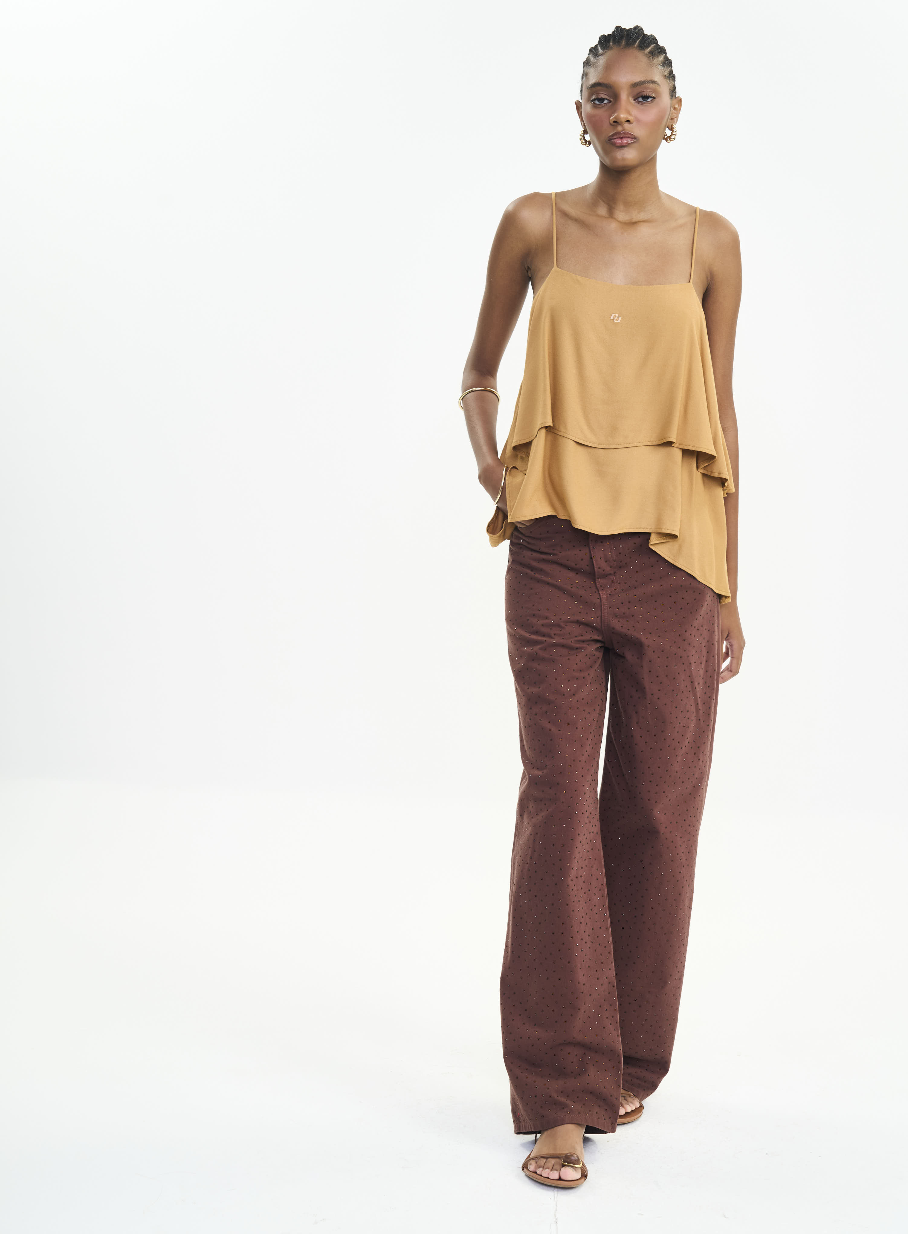 CALÇA SARJA BRUNA LOW 38 MARROM TIRAMISU