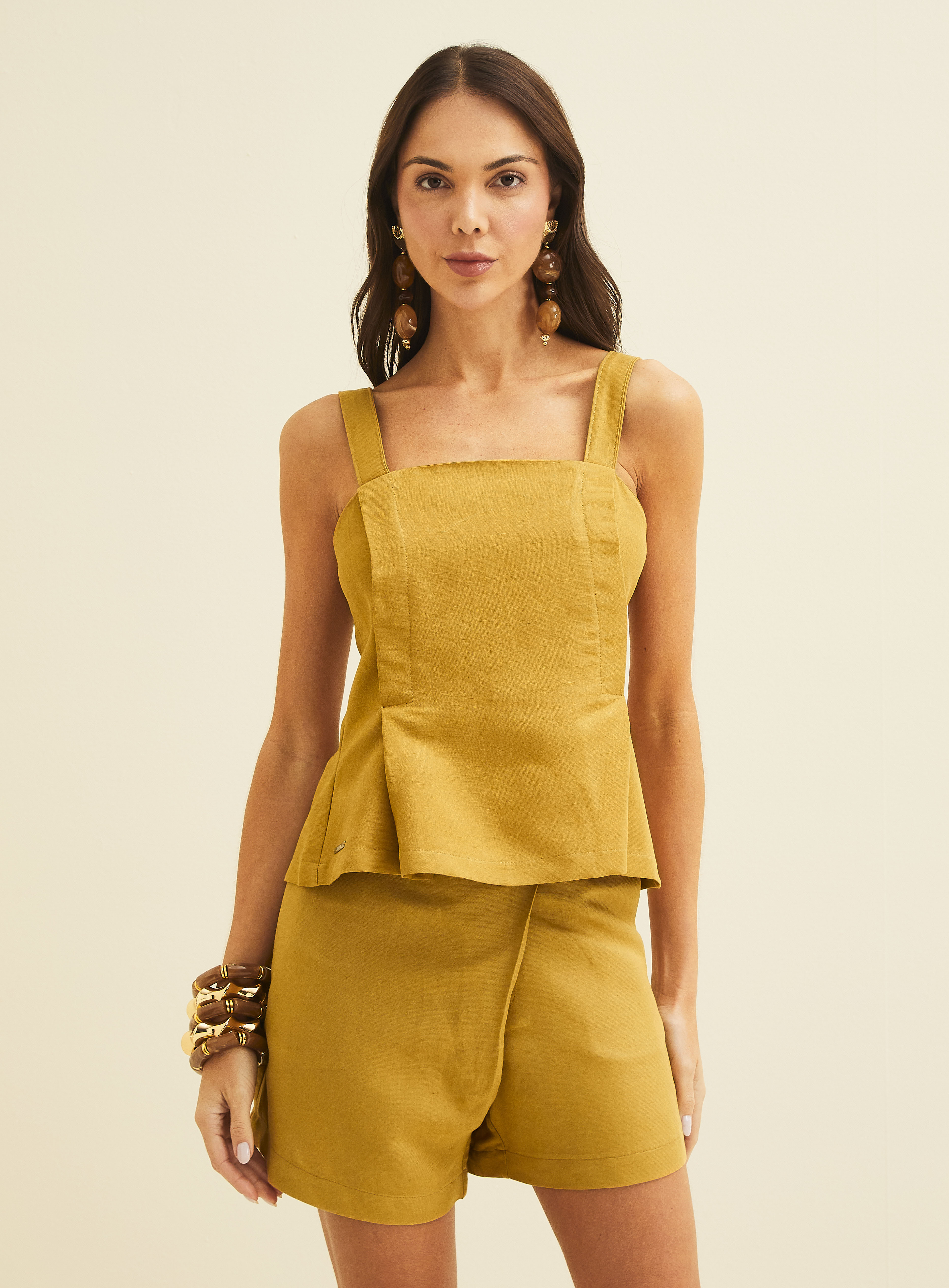 BLUSA LINHO PP MARROM EBBELA