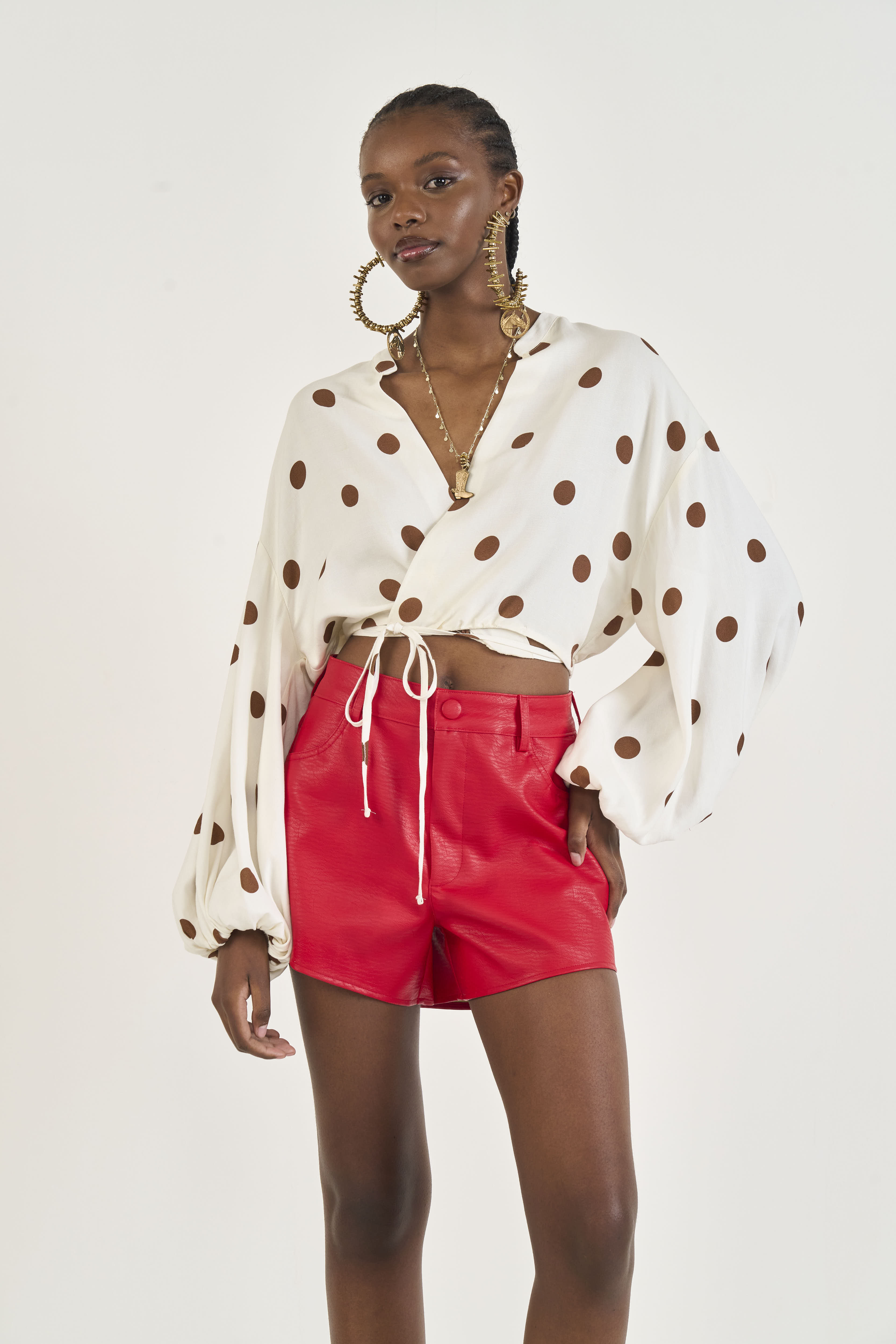 BLUSA LINHO ESTAMPADA M POA MARROM