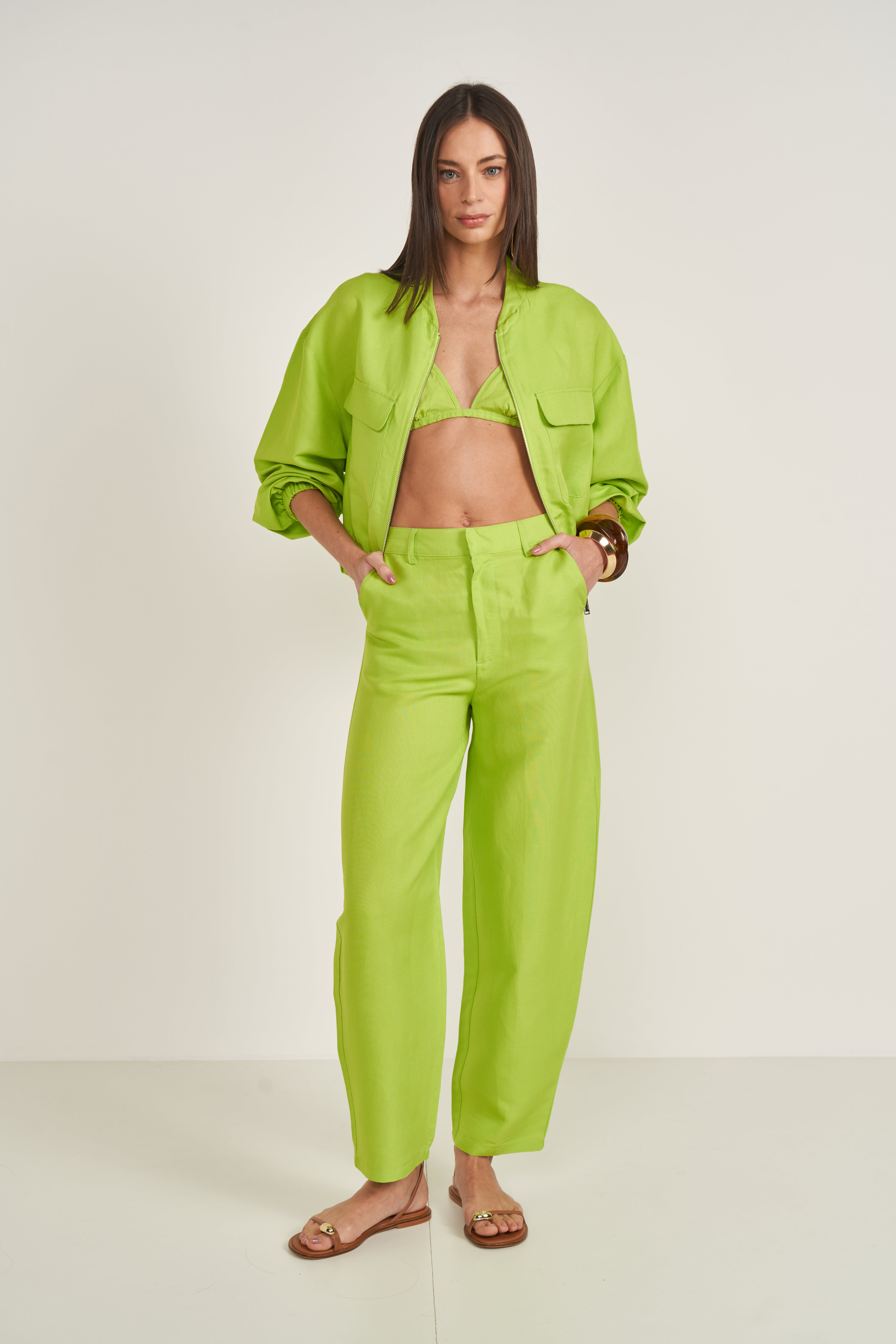 CALÇA LINHO PP VERDE TIRIVA