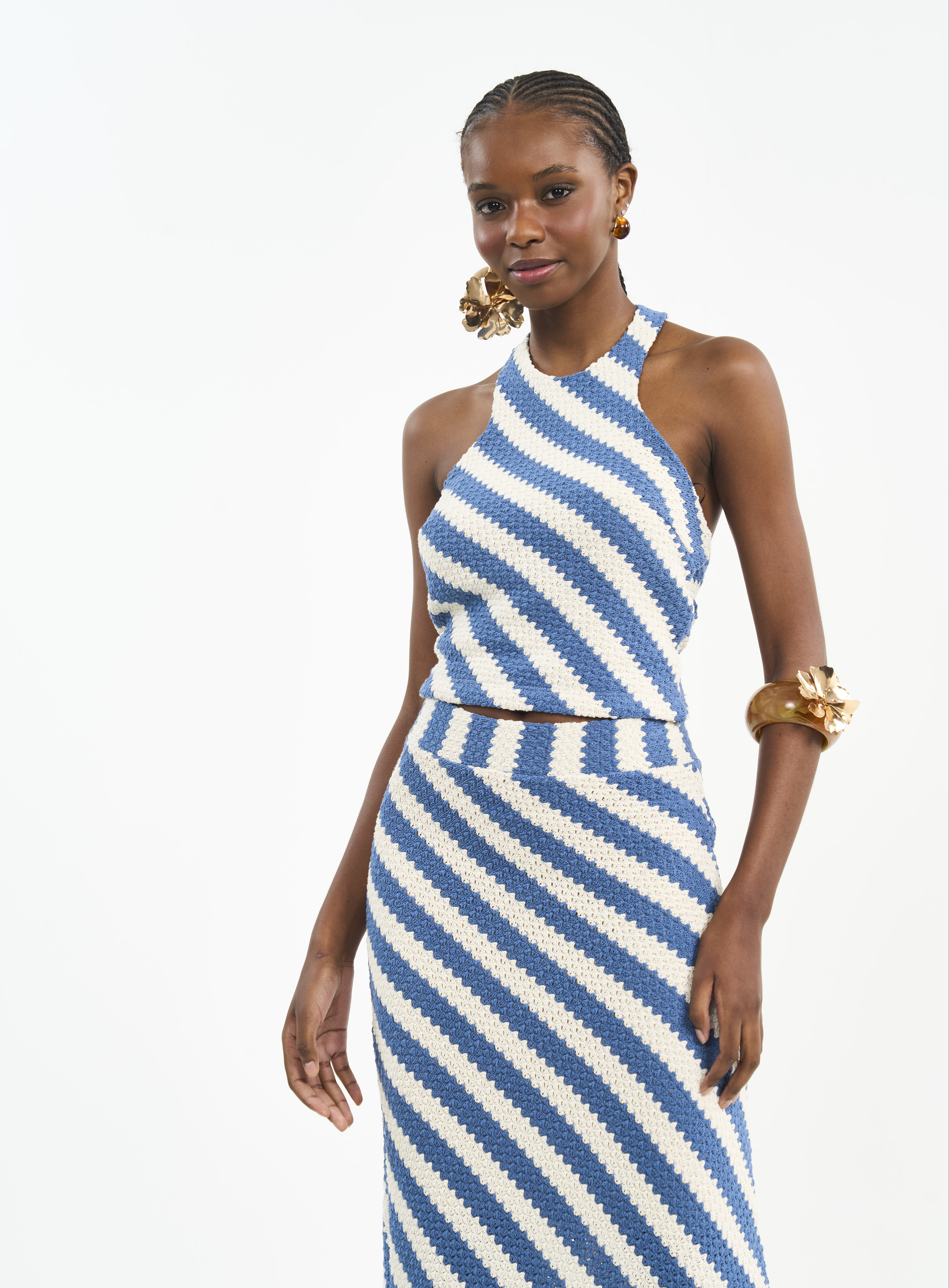 BLUSA LISTRADA P BEGE/MARINHO