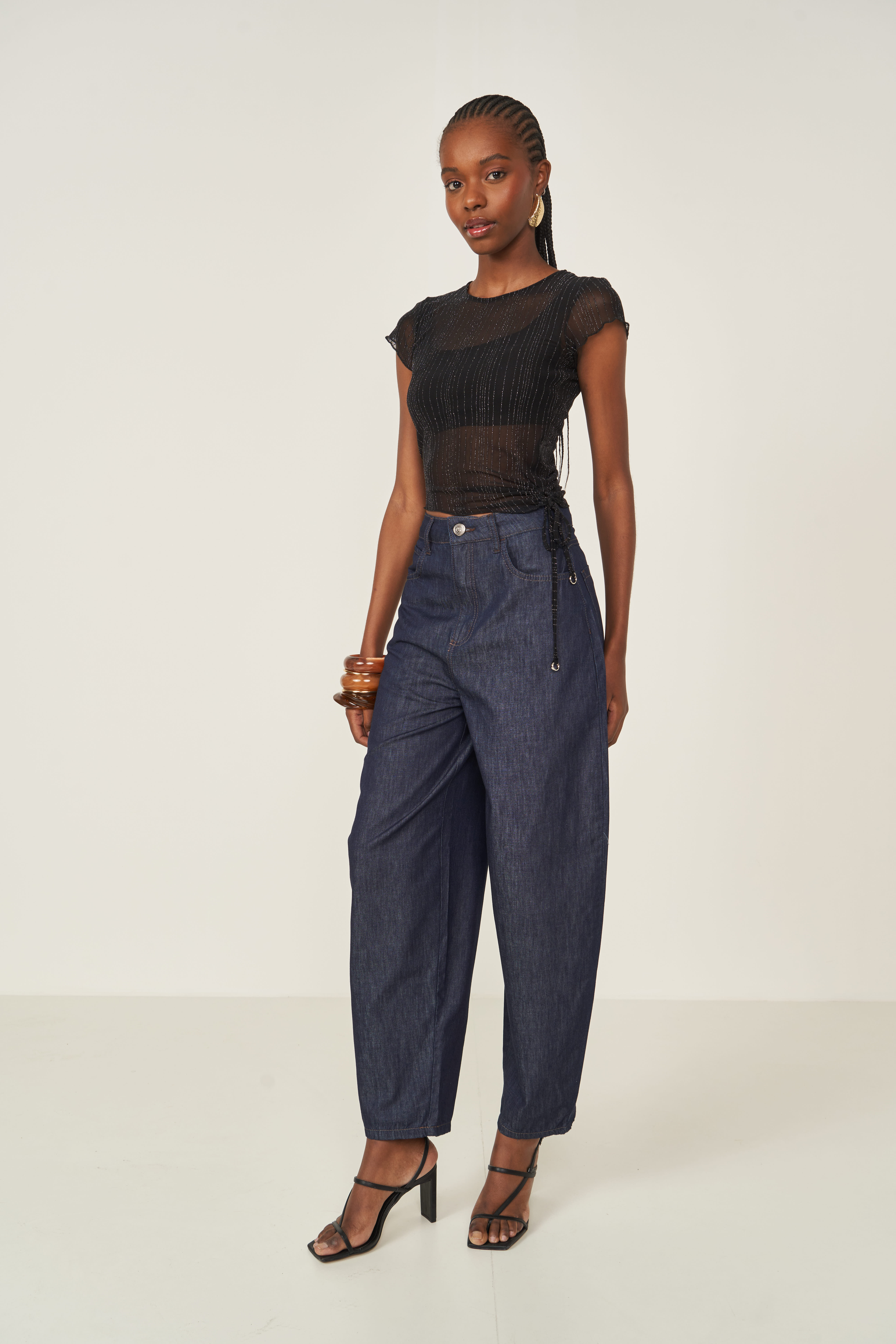 CAMISETA TULE METALIZADA P PRETO/PRATA