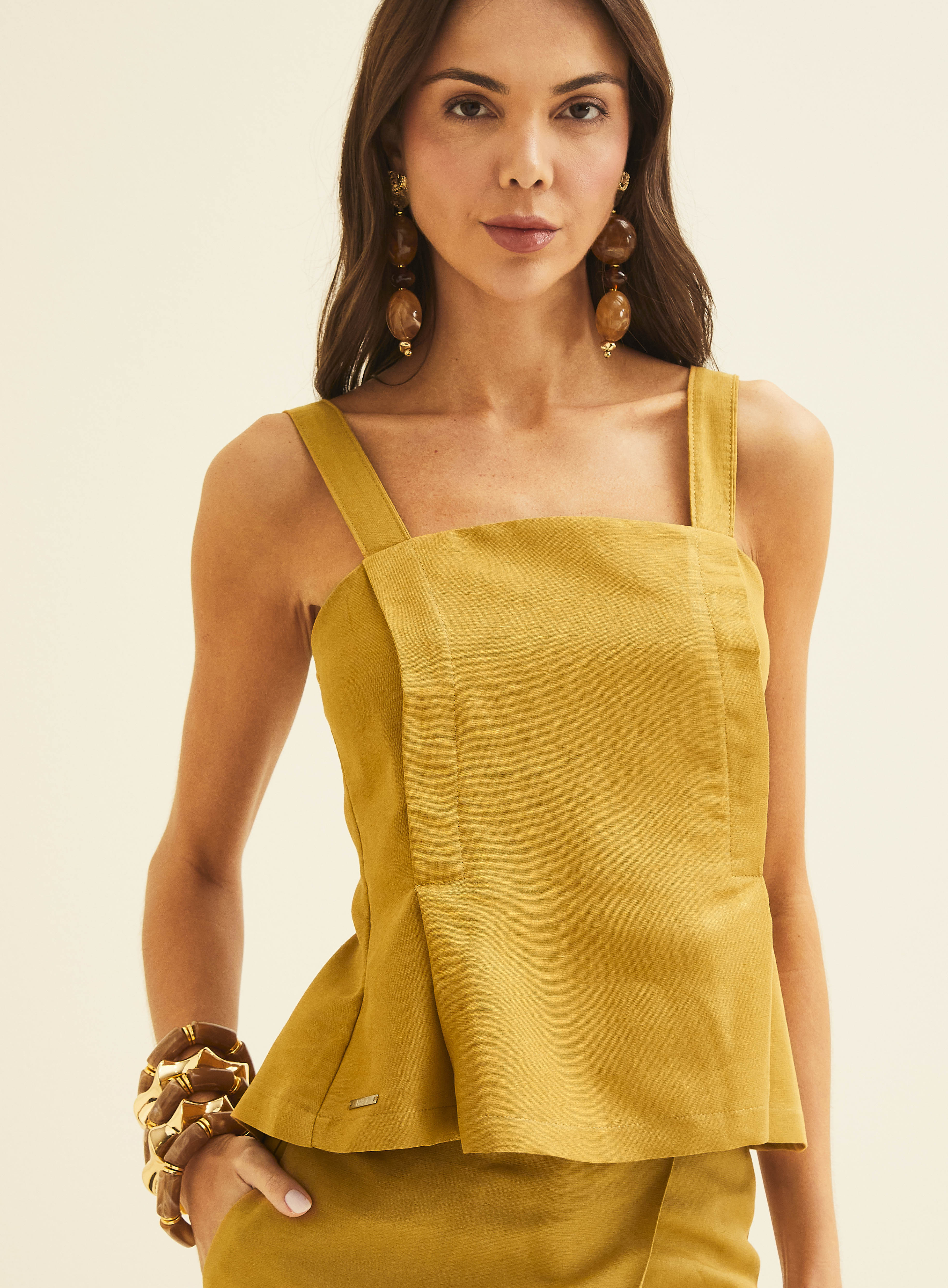BLUSA LINHO PP MARROM EBBELA