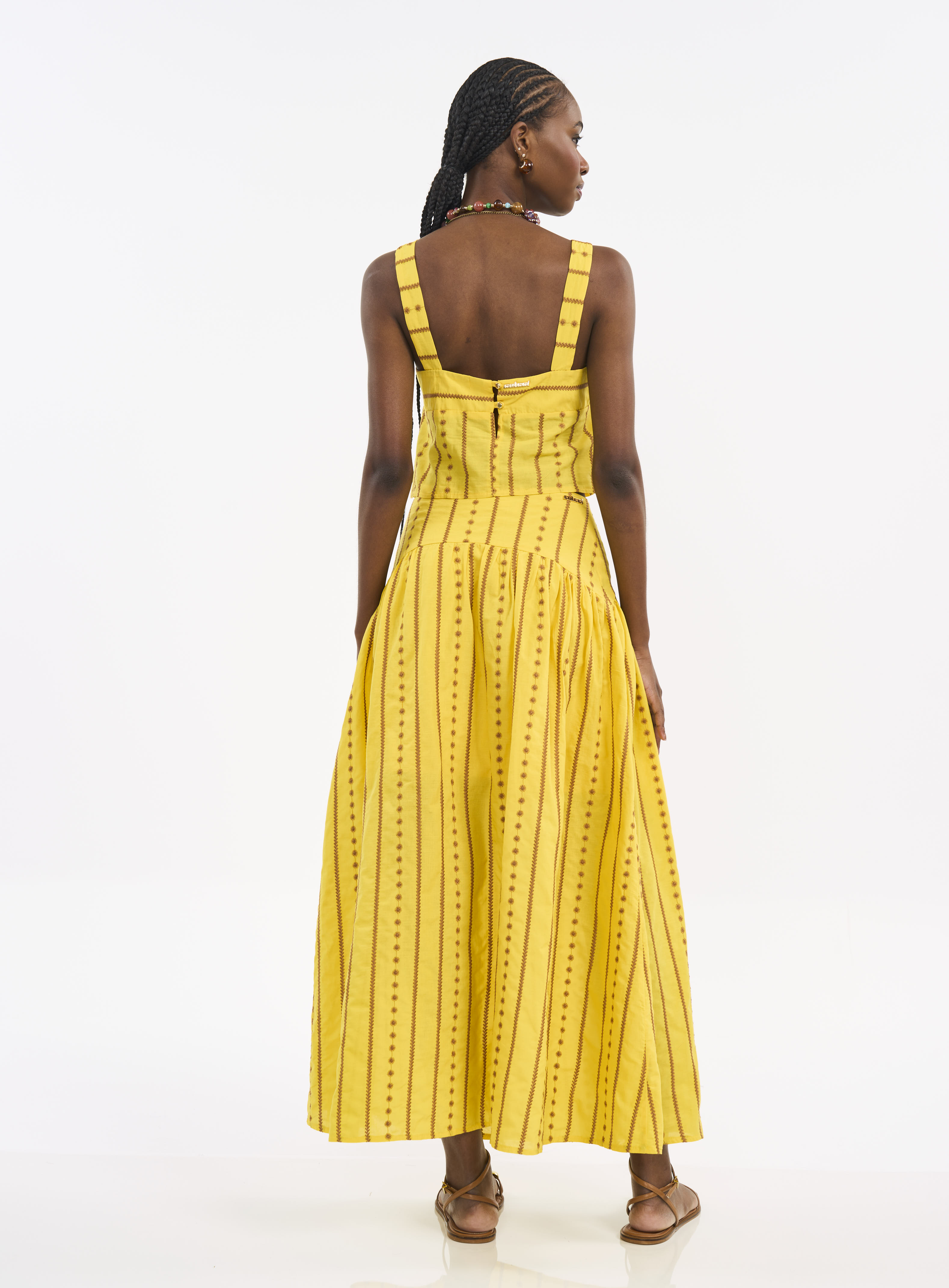 SAIA BORDADA M AMARELO/MARROM
