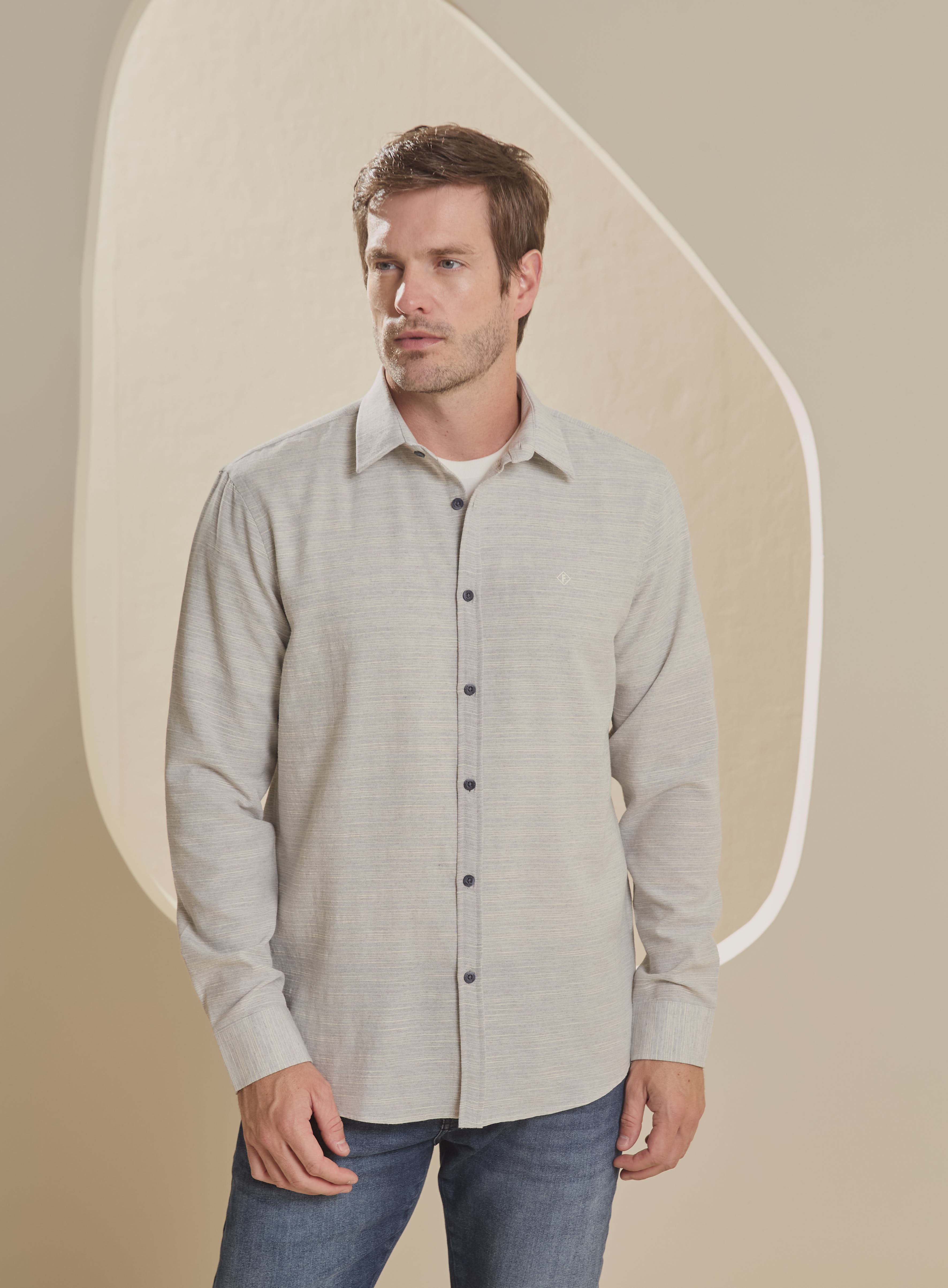 CAMISA RELAX G CINZA/BEGE