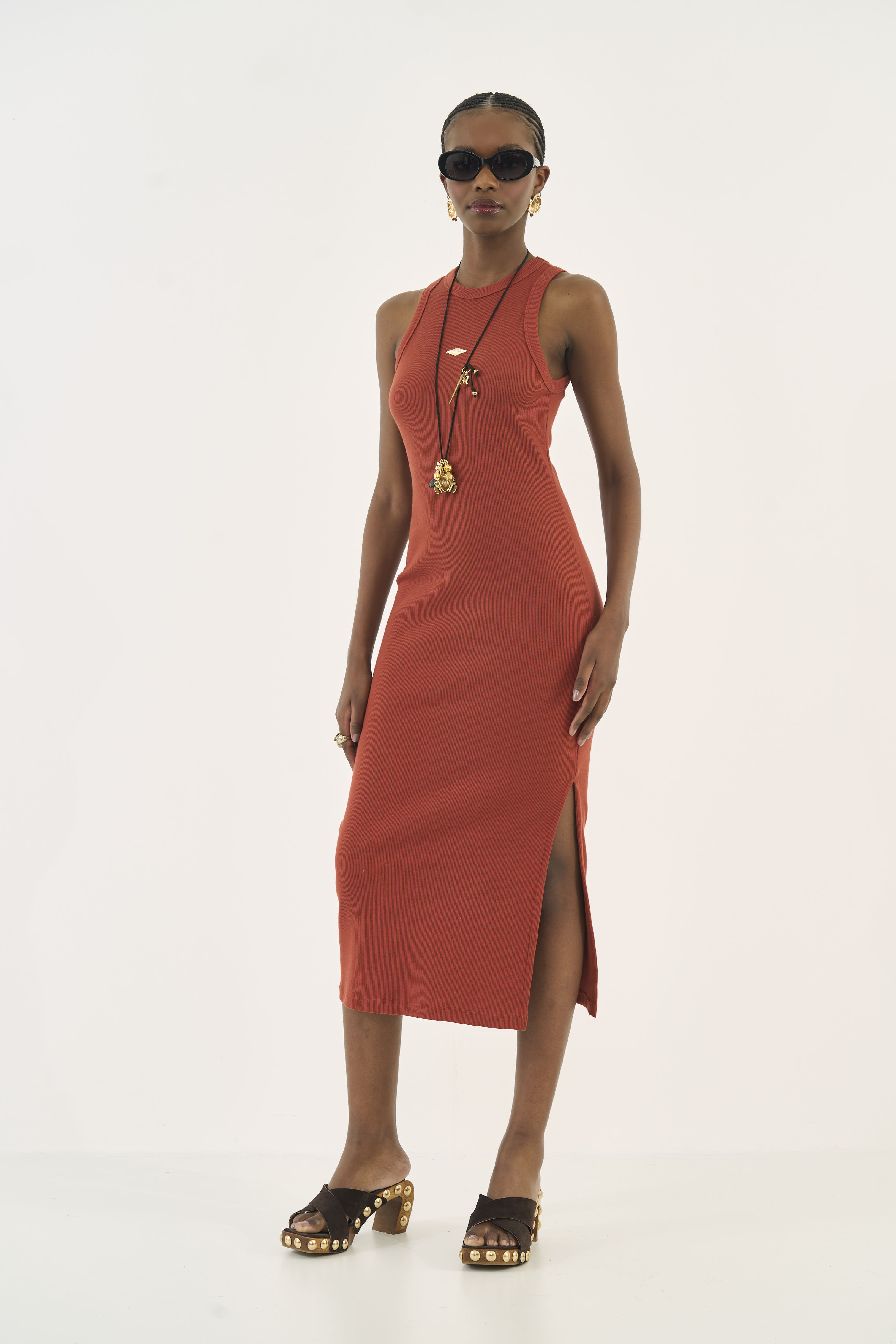 VESTIDO CANELADO PP MARROM BRICKLAN