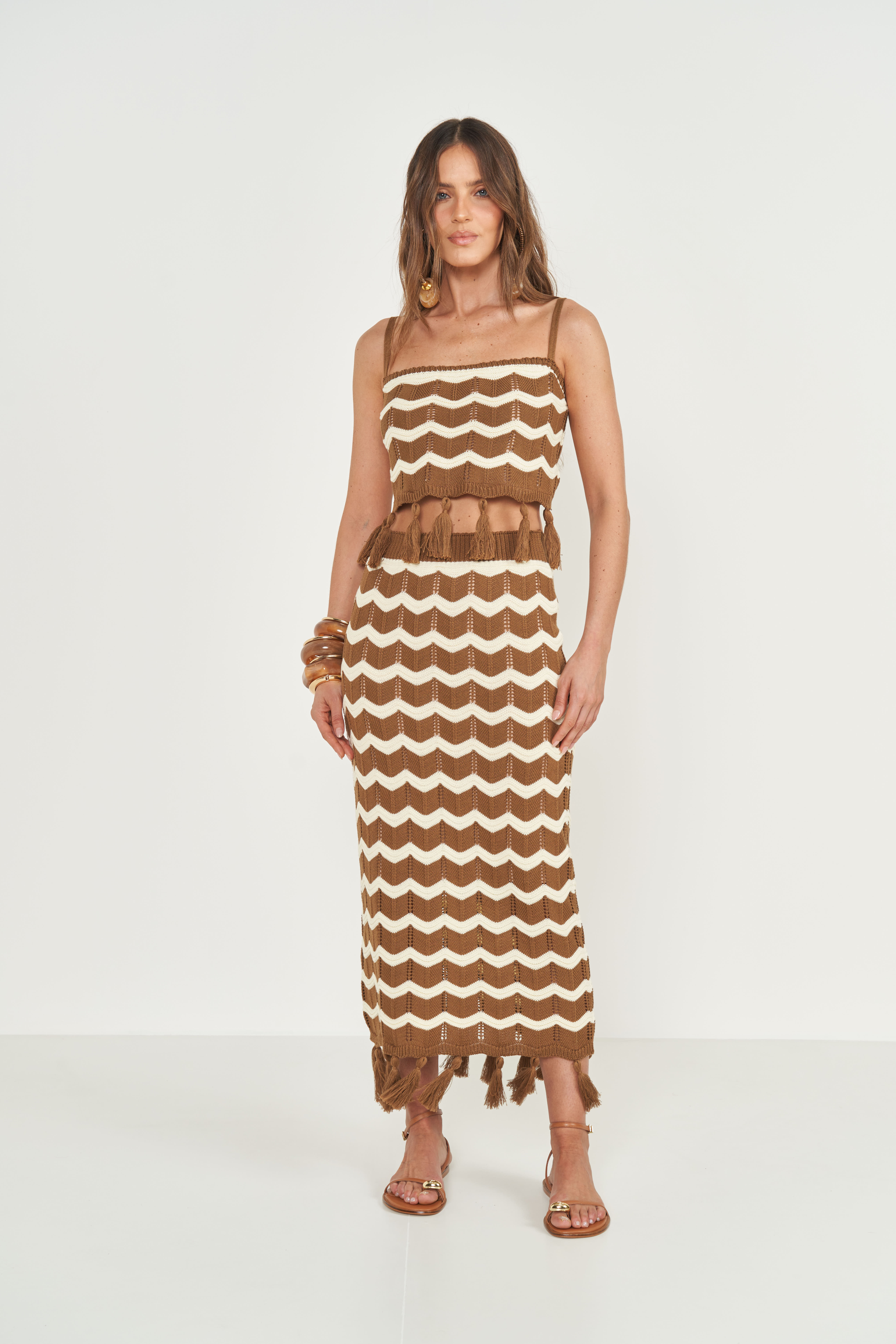BLUSA TRICÔ M MARROM/BEGE