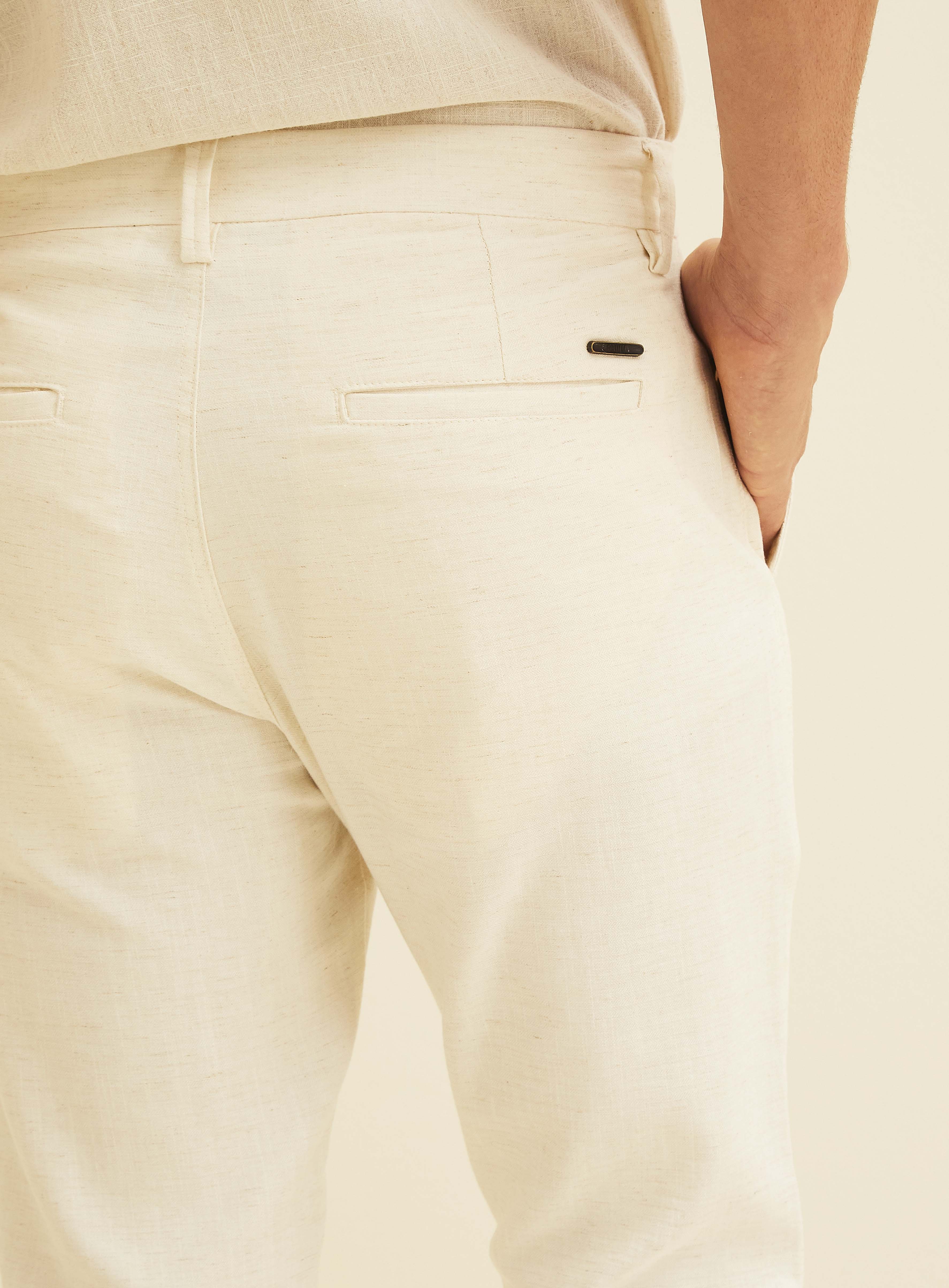 CALÇA LINHO 42 BEGE AFFOGATO