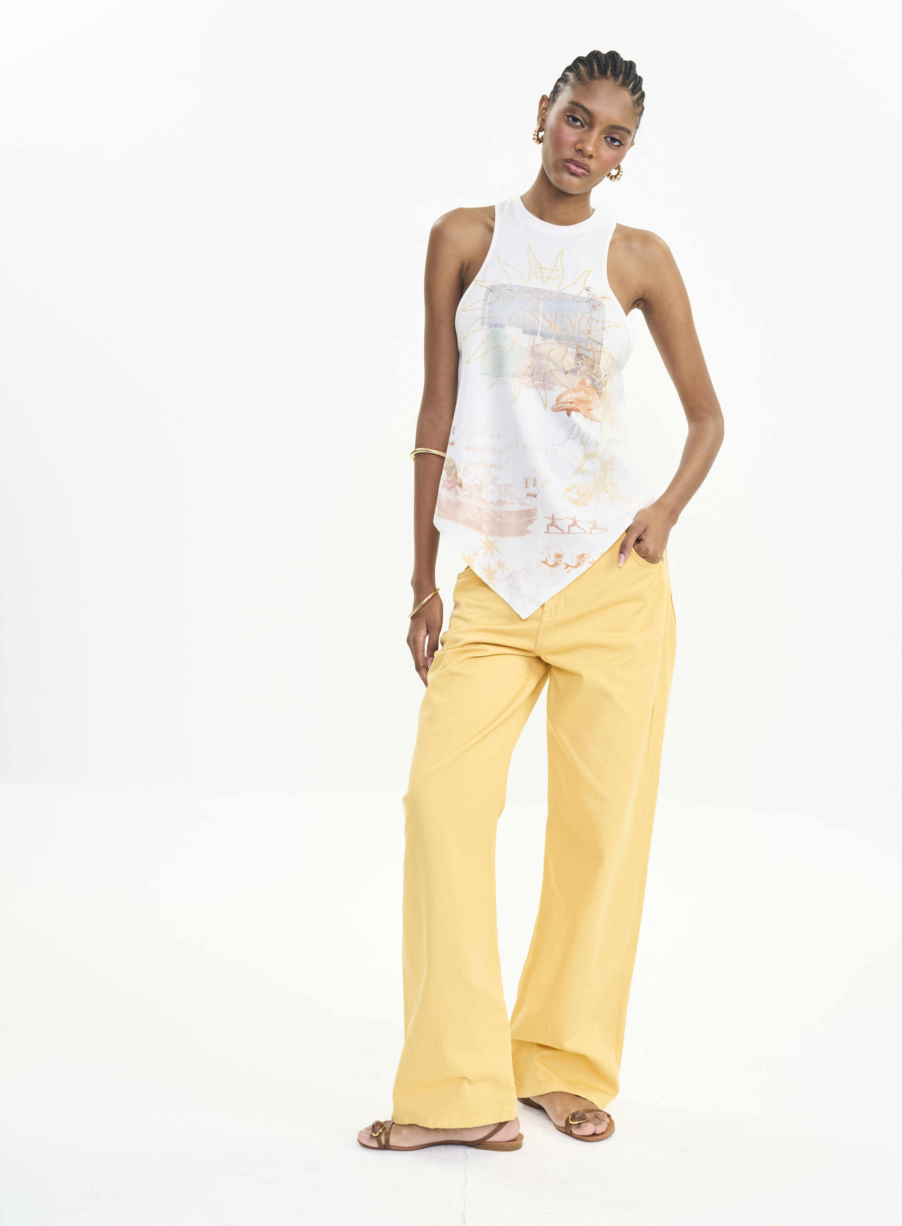 CALÇA SARJA BRUNA LOW 36 AMARELO TOFU