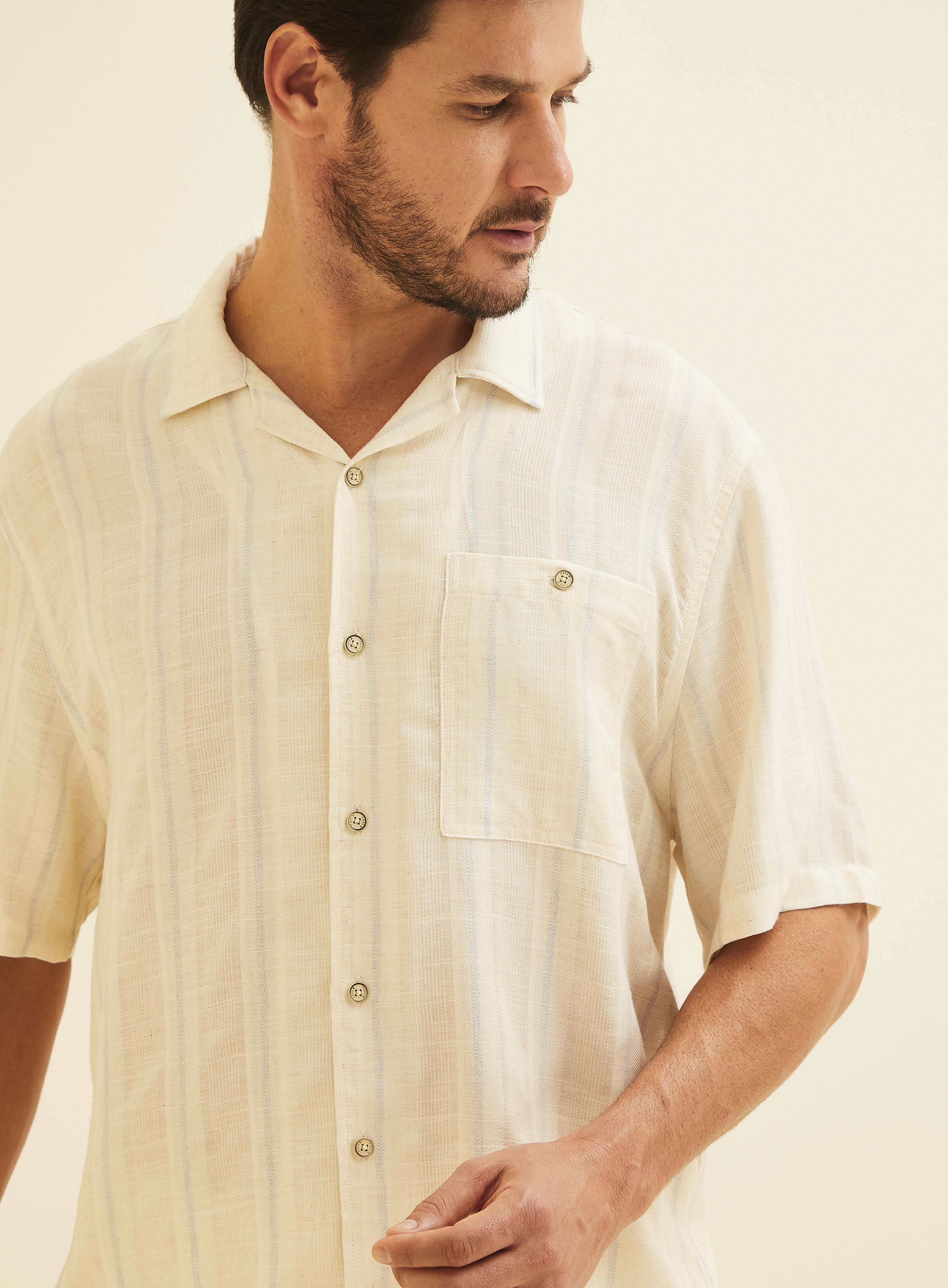 CAMISA LINHO VINTAGE OVER GG LISTRADO OFF