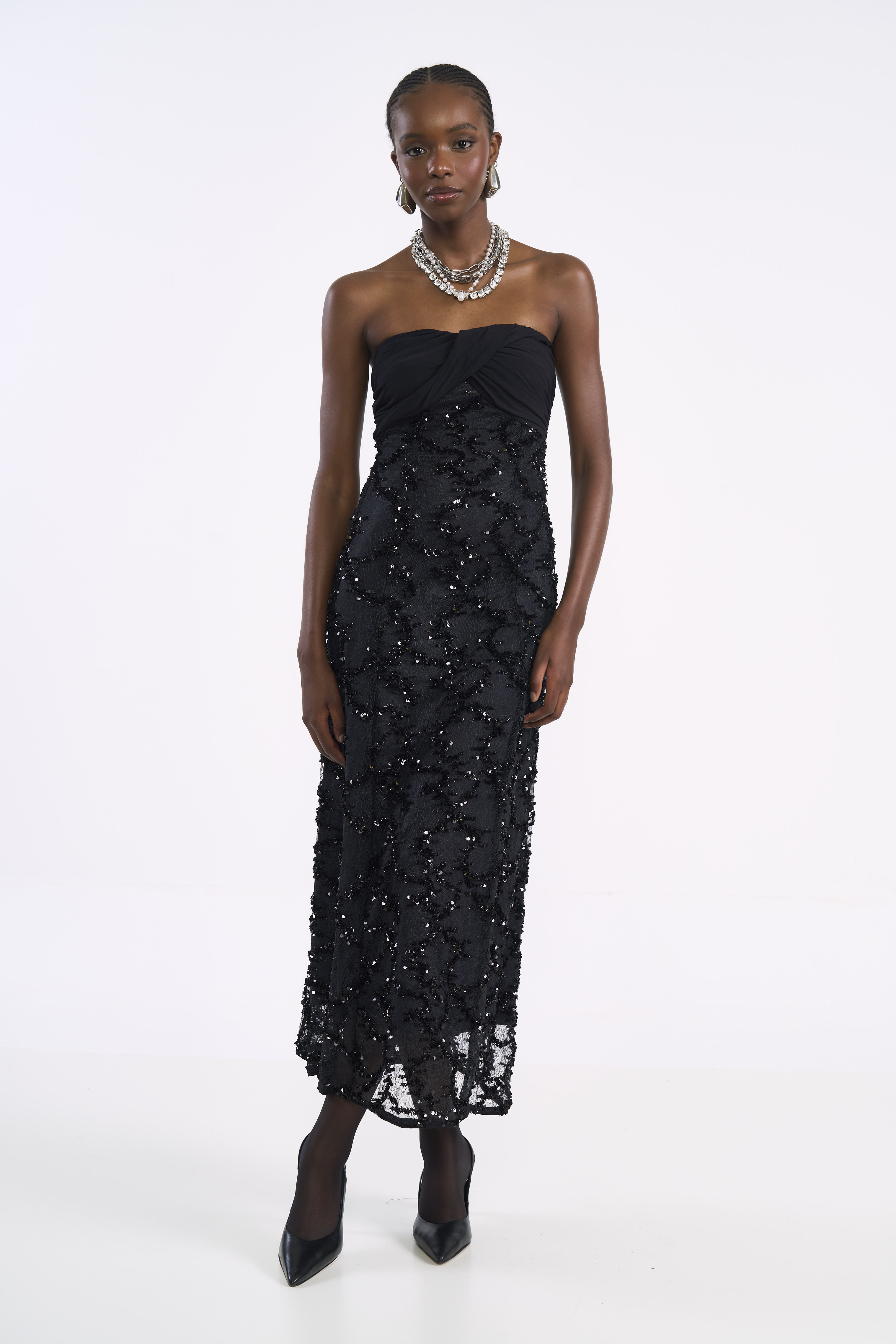 VESTIDO RENDA PAETÊ G PRETO