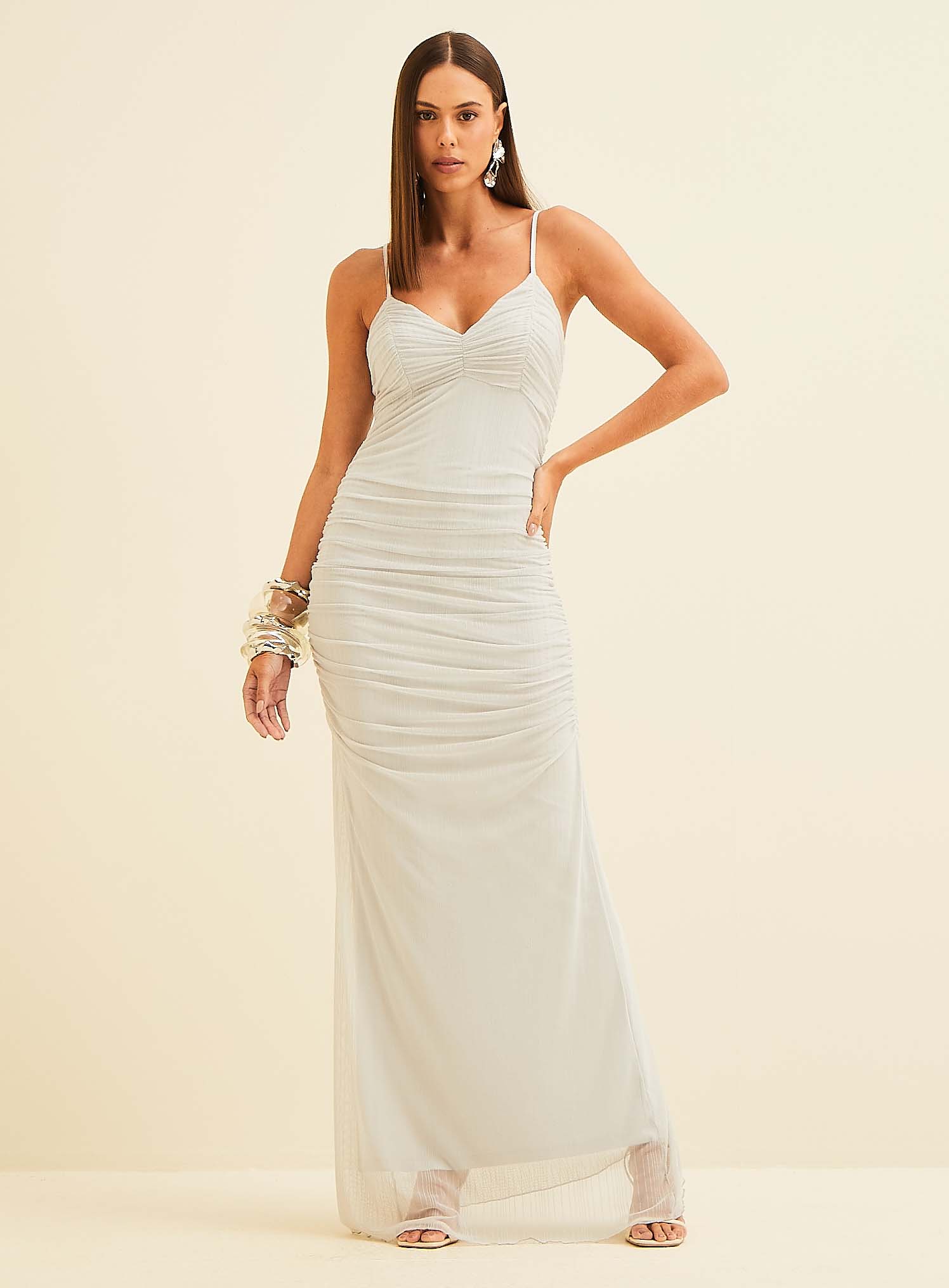 VESTIDO TULE METALIZADO P CINZA/PRATA