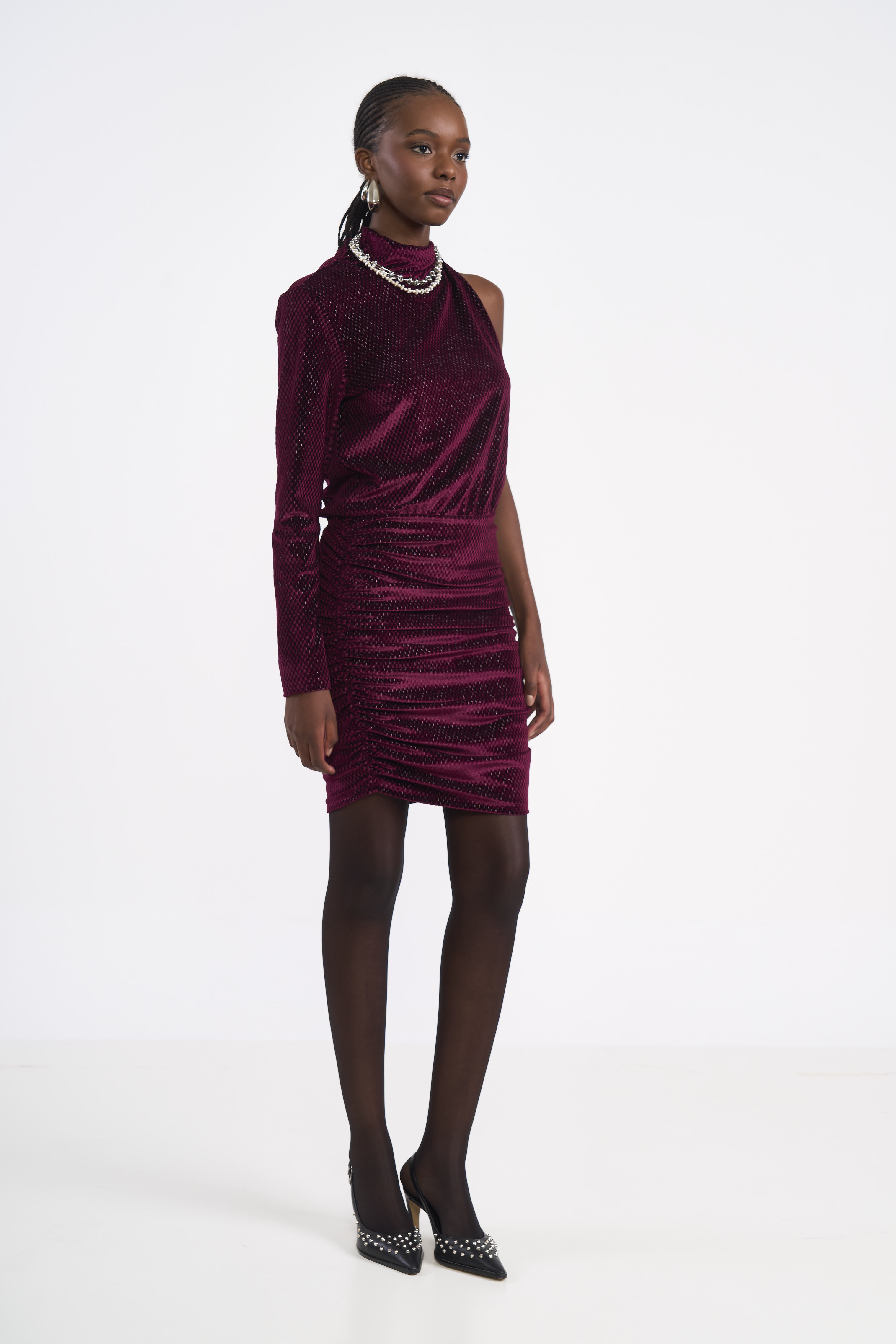 VESTIDO VELUDO METALIZADO P BORDO BLOODSTONE