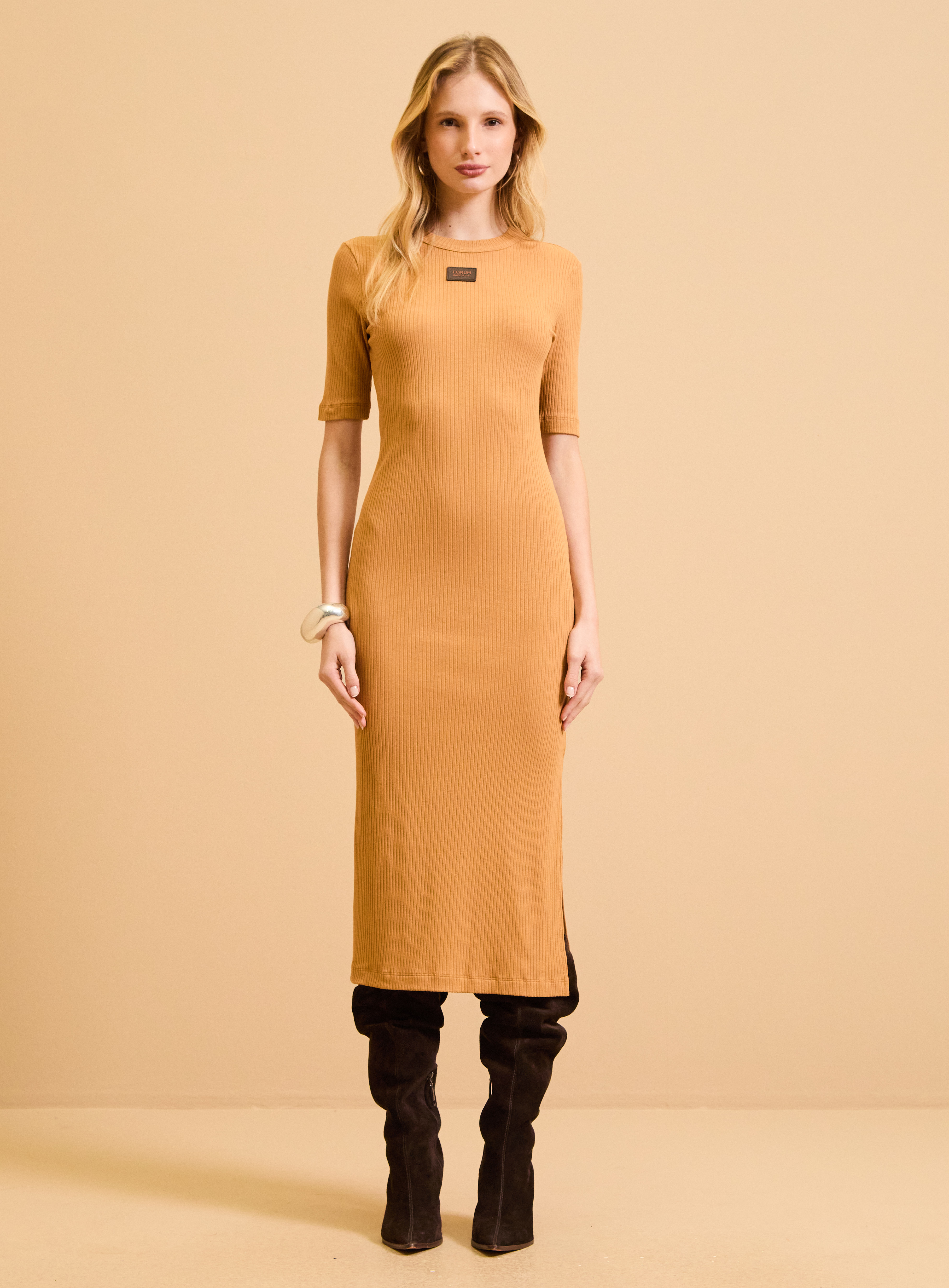 VESTIDO CANELADO G BEGE BELGATI