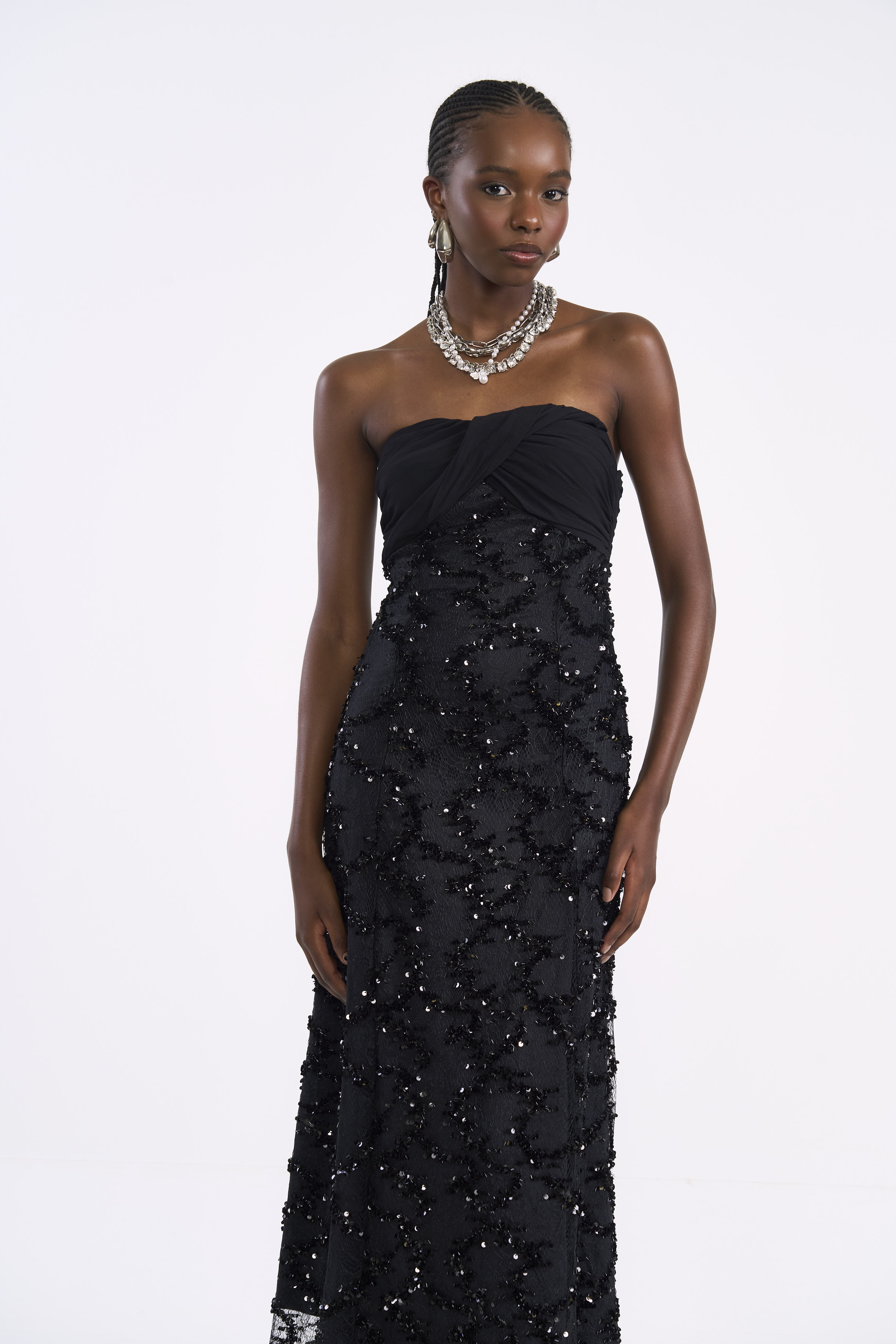 VESTIDO RENDA PAETÊ G PRETO