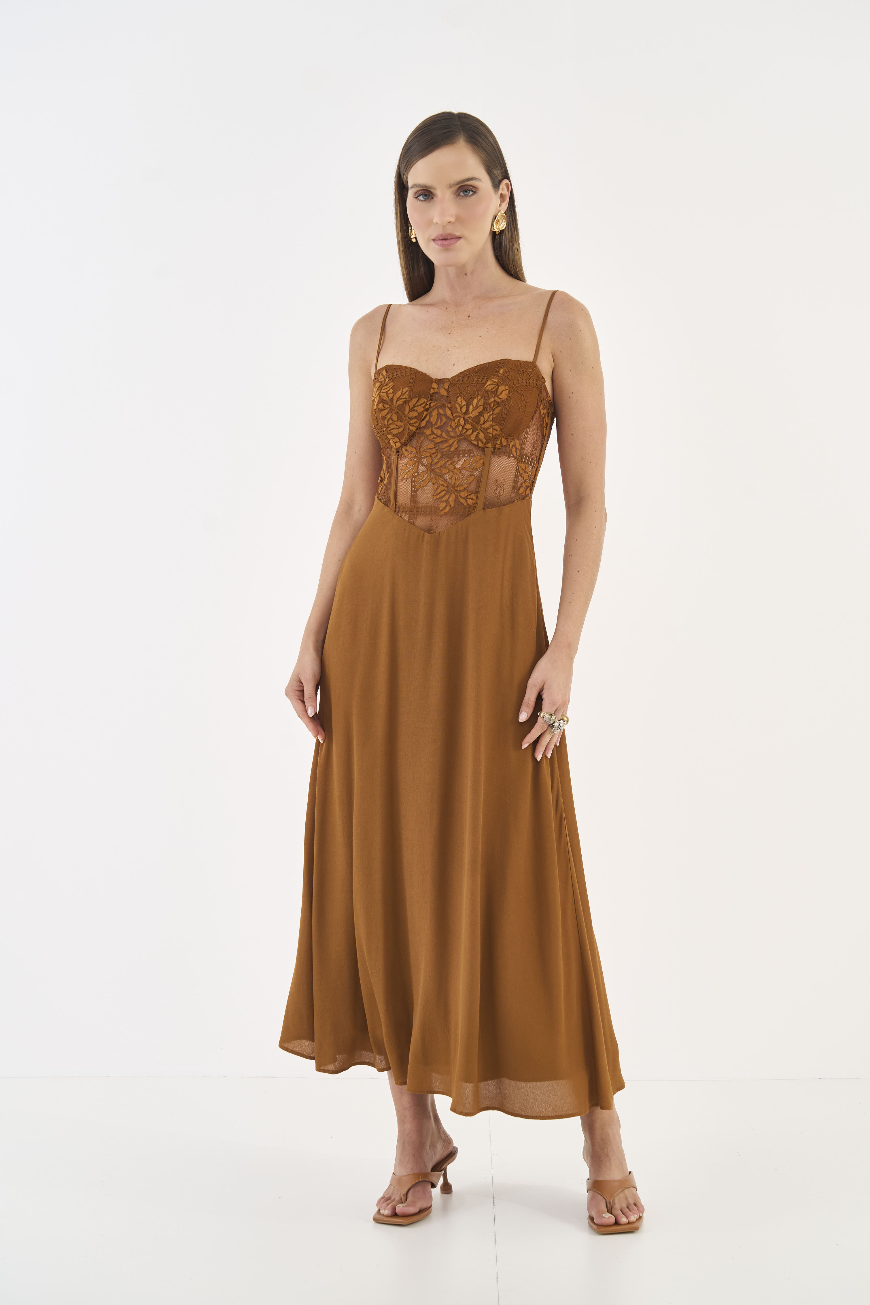 VESTIDO RENDA M MARROM DROME