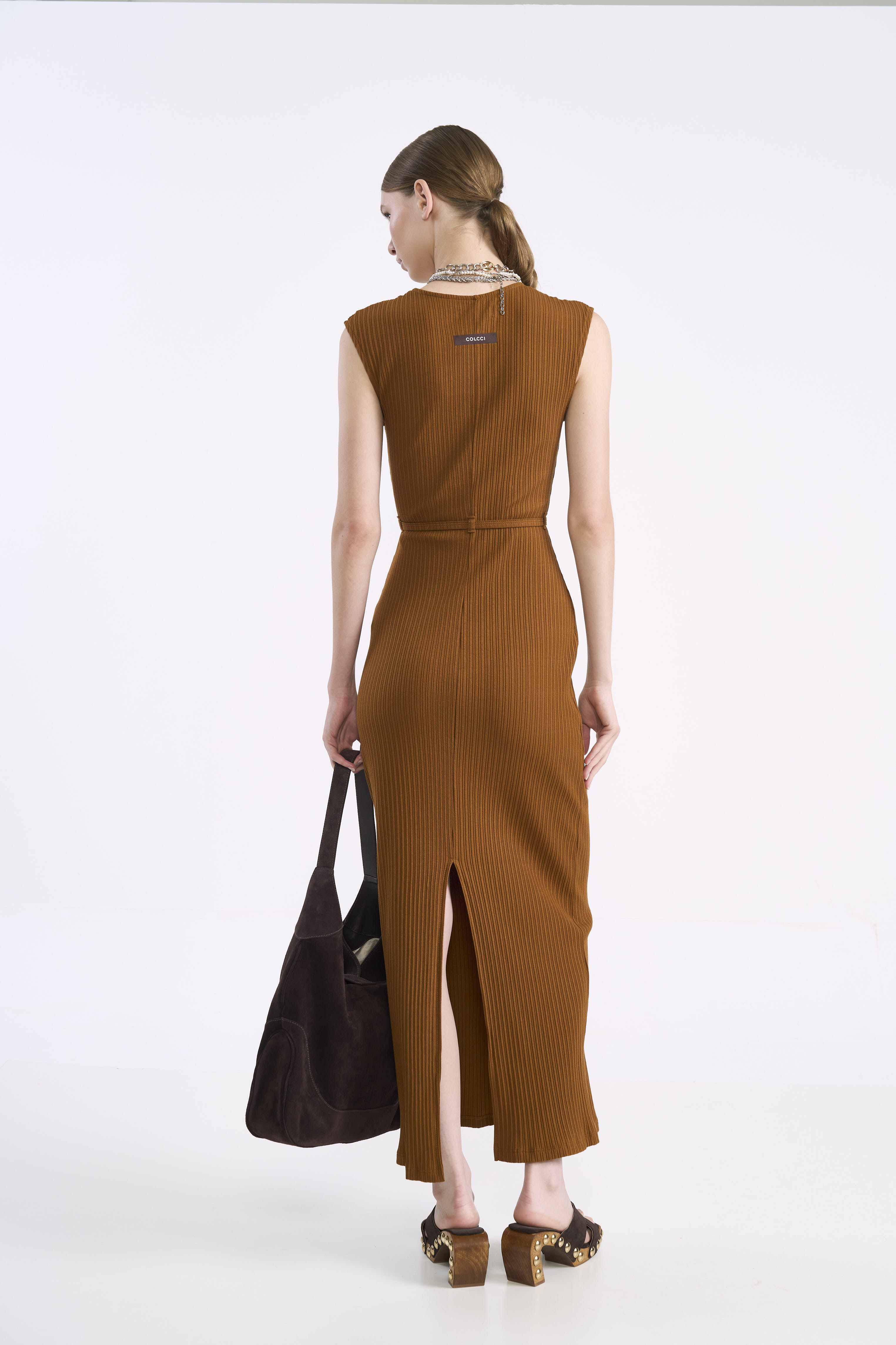 VESTIDO CANELADO G MARROM DROME