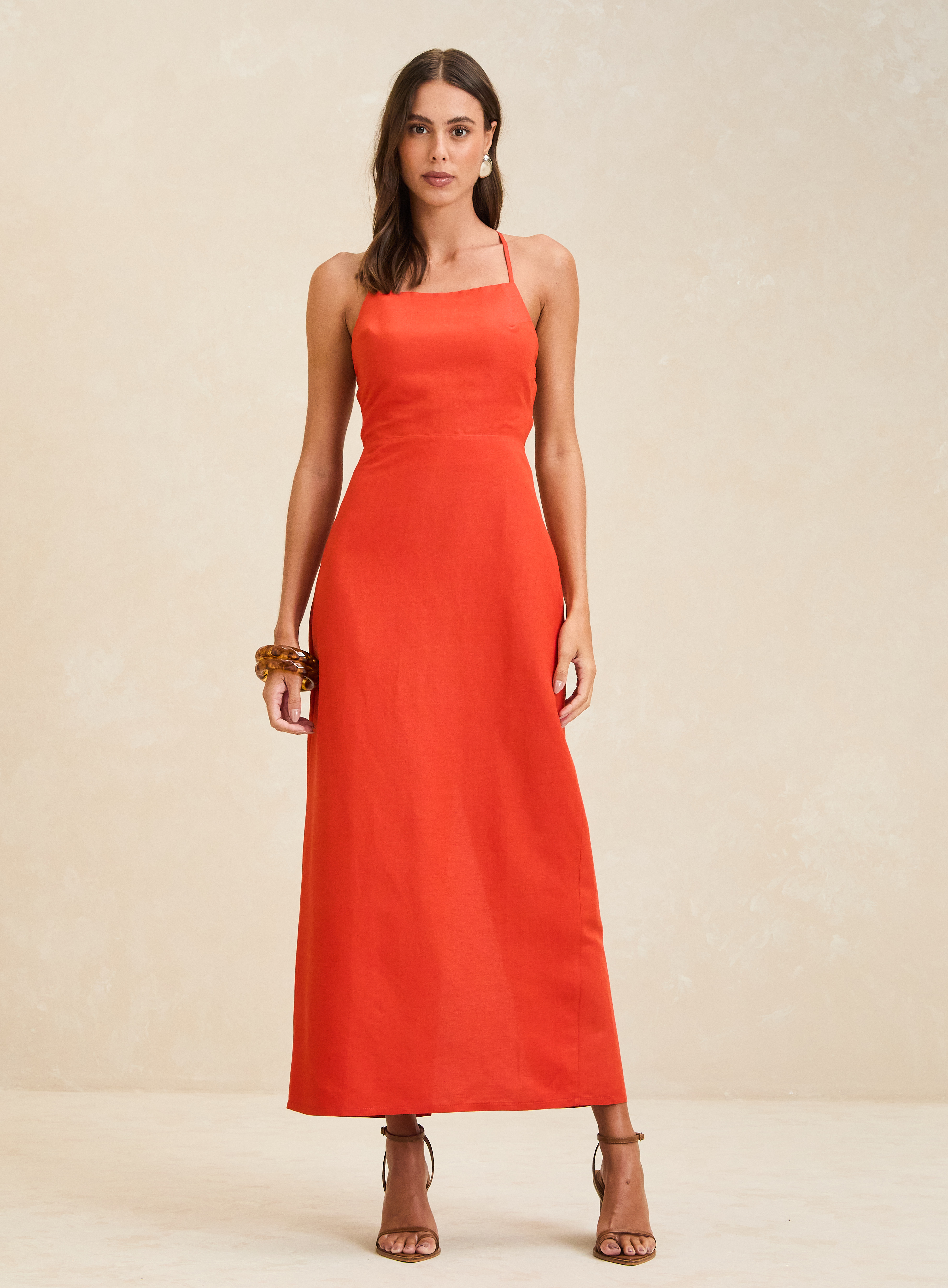 VESTIDO LINHO M LARANJA SARDONI