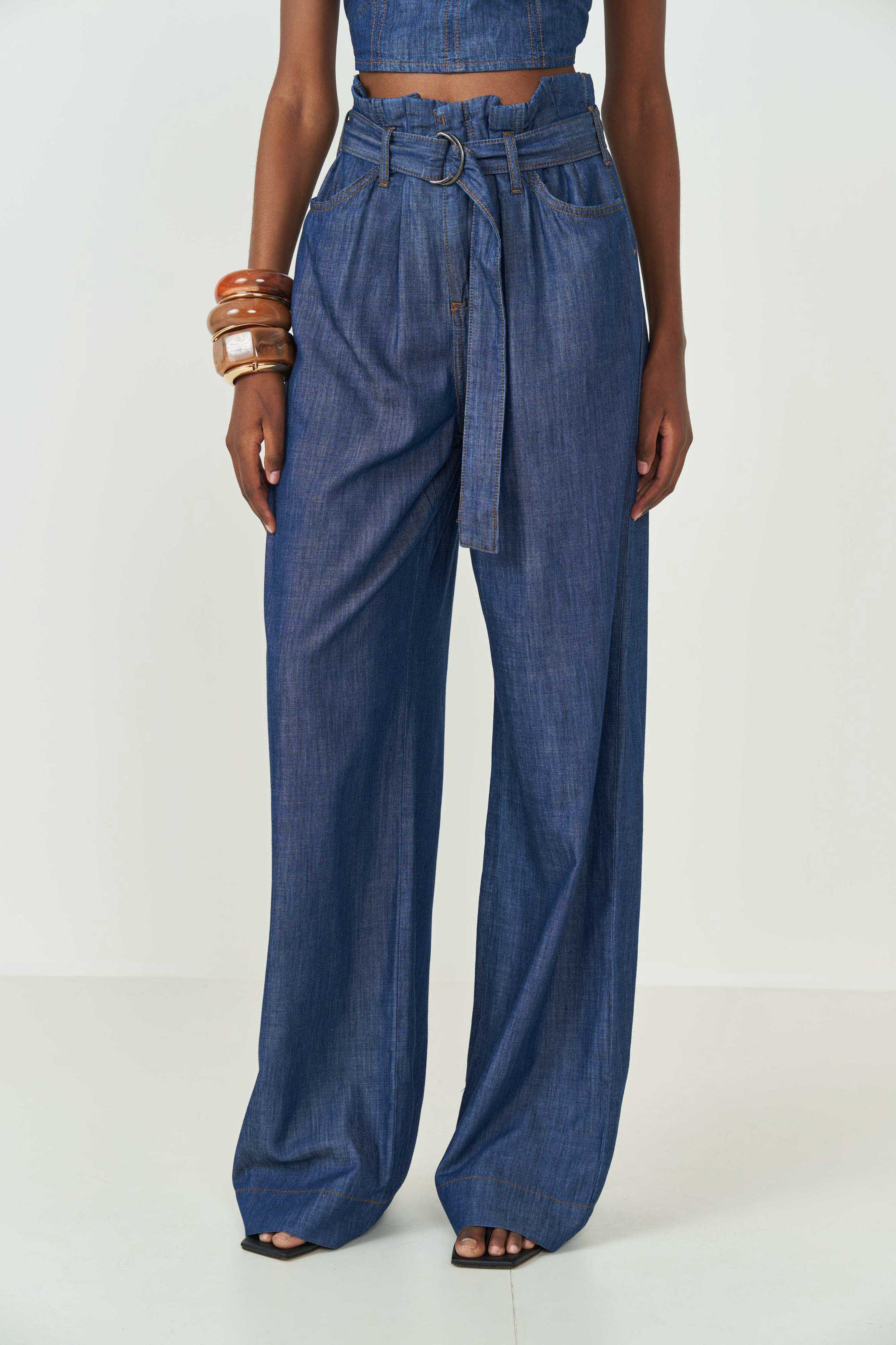 CALÇA JEANS JOANA WIDE COM CINTO 42 INDIGO