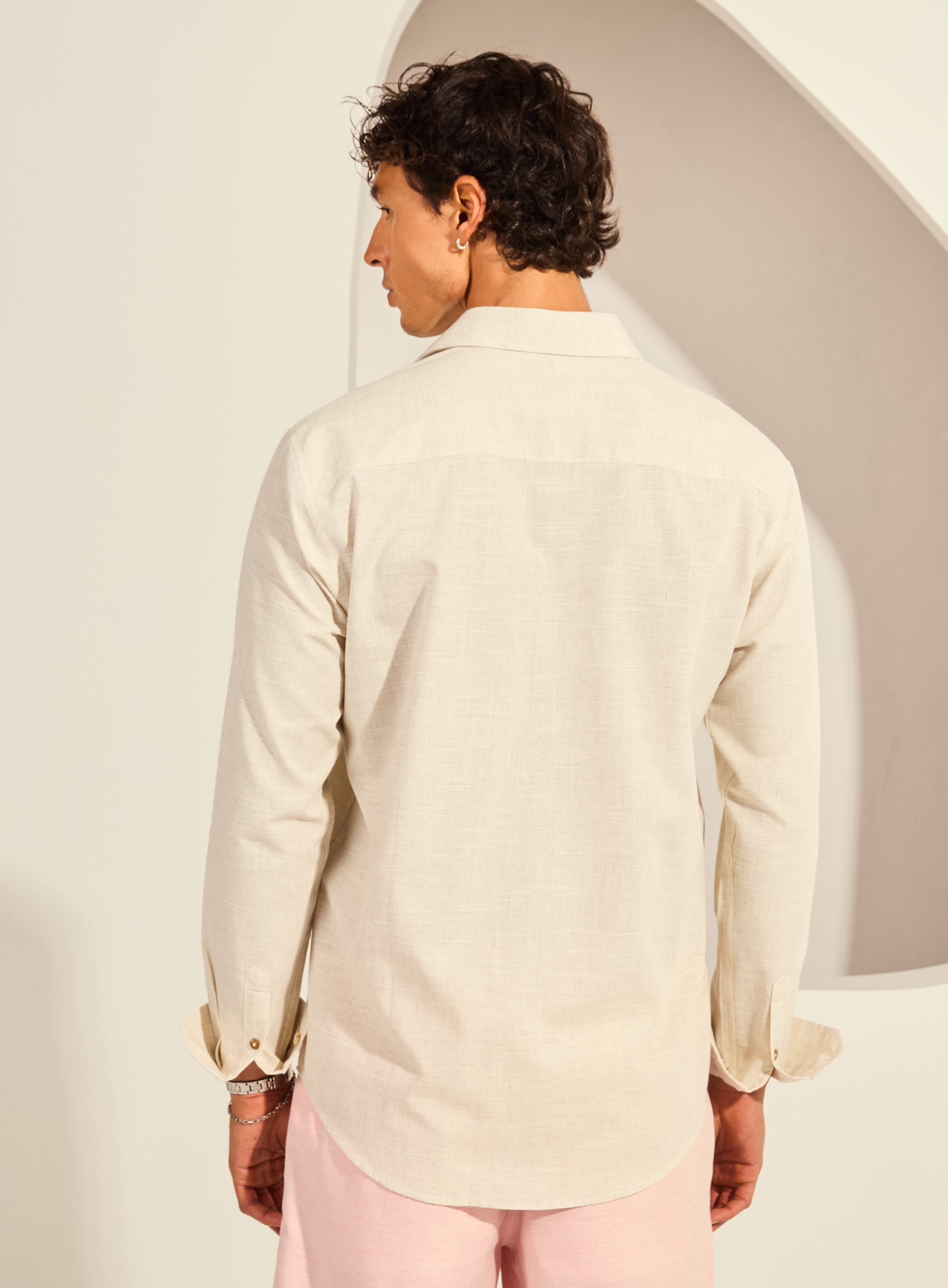 CAMISA LINHO RELAX G BEGE/CINZA