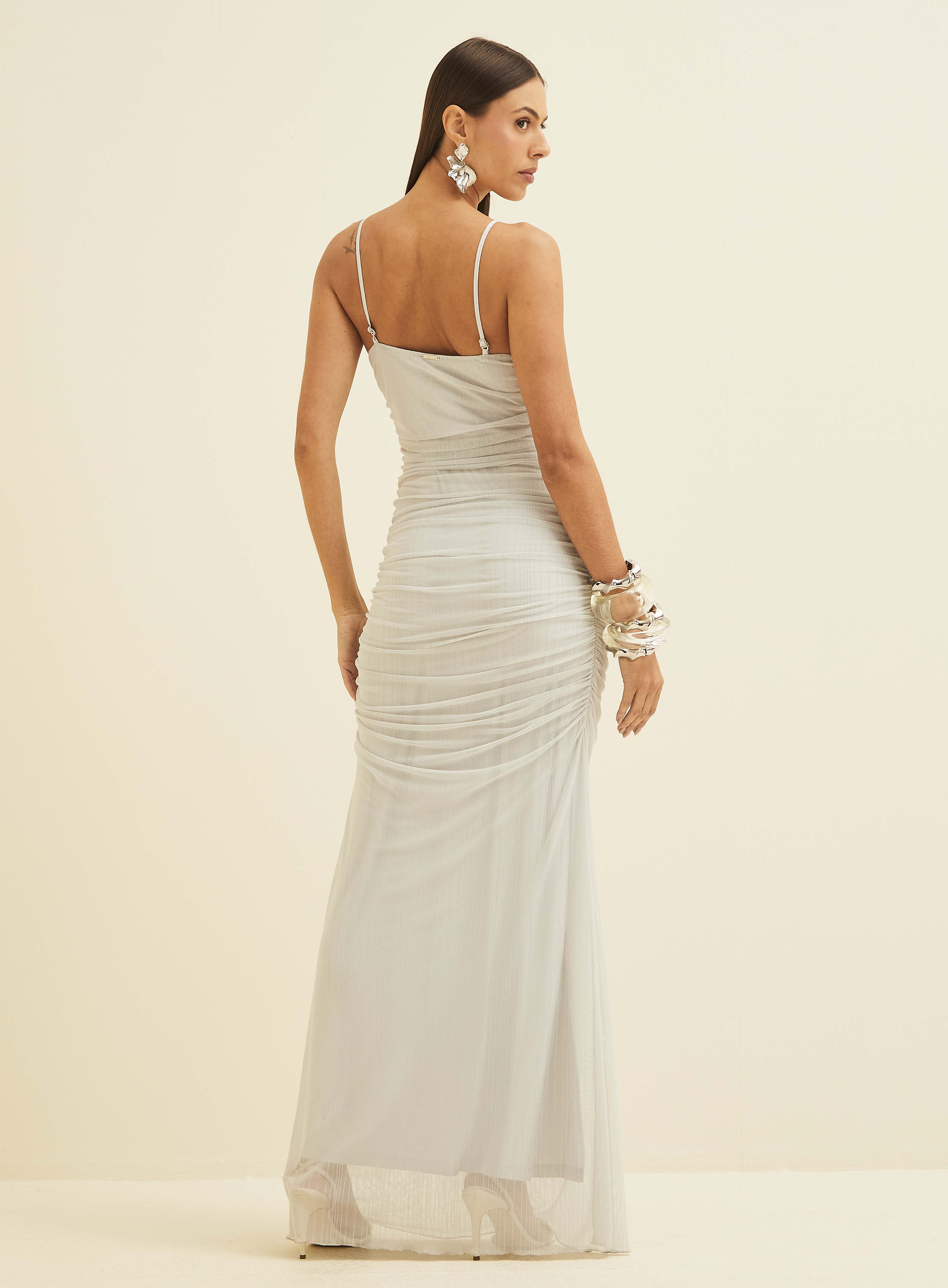 VESTIDO TULE METALIZADO P CINZA/PRATA