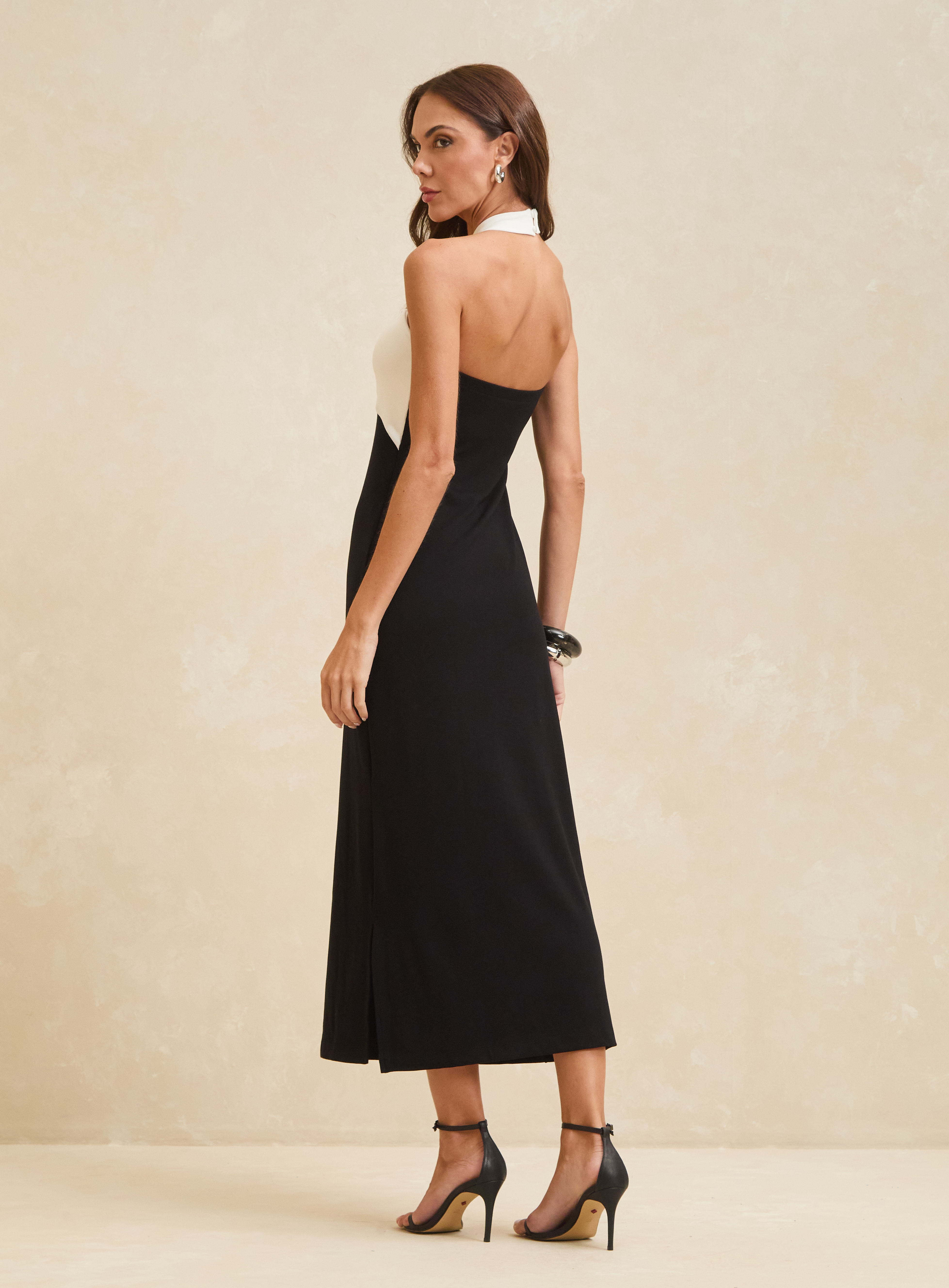 VESTIDO CANELADO M PRETO/OFF