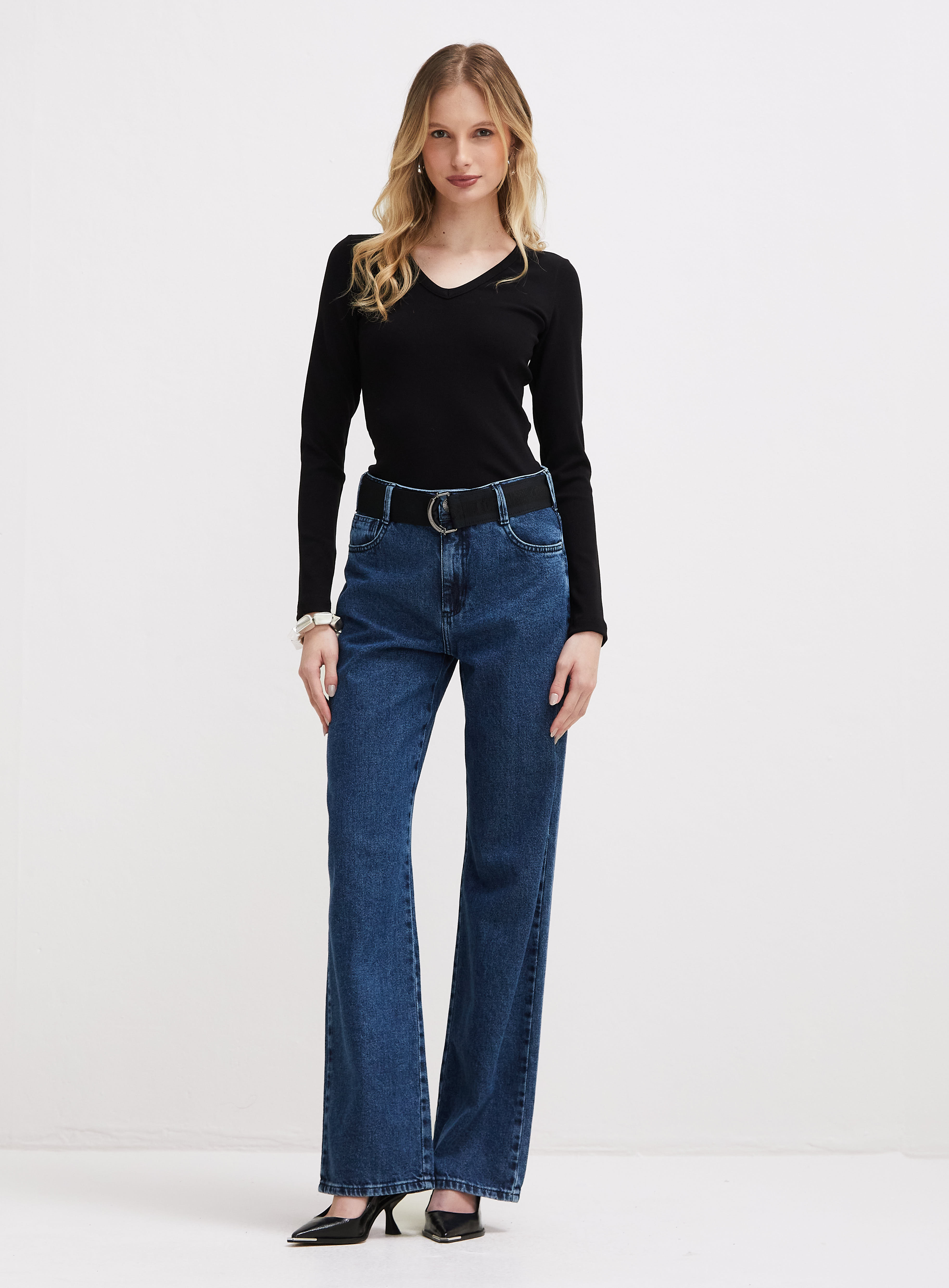 CALÇA JEANS RAQUEL WIDE LEG COM CINTO 40 INDIGO