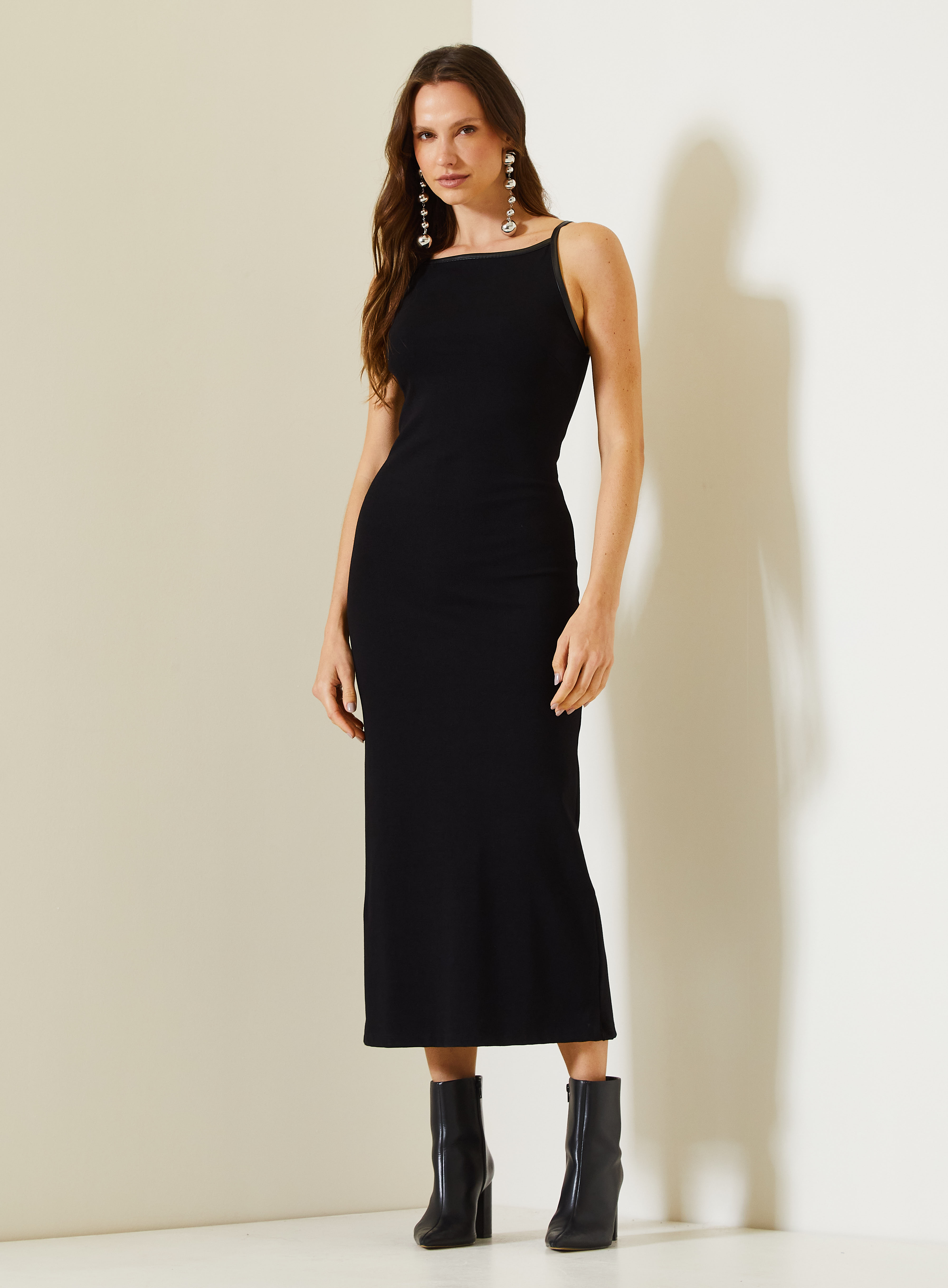 VESTIDO CANELADO G MARROM BOTANIC