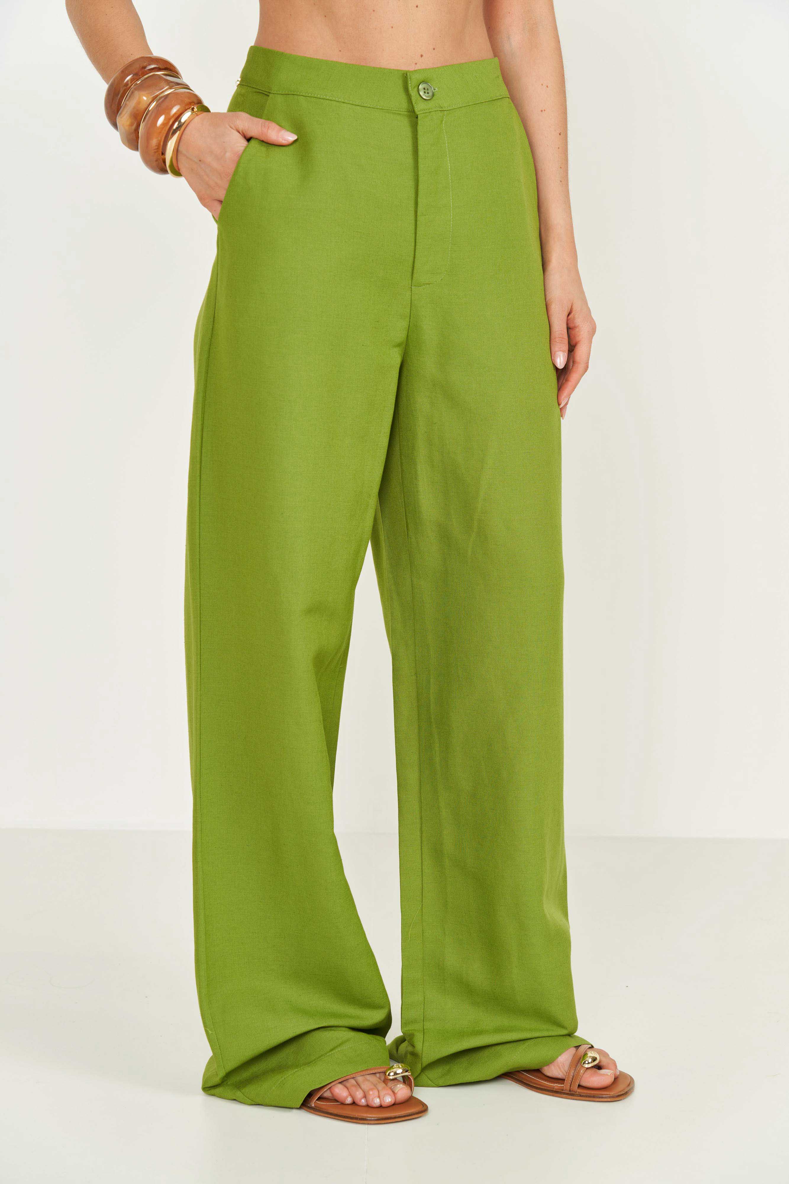 CALÇA LINHO M VERDE YUCA