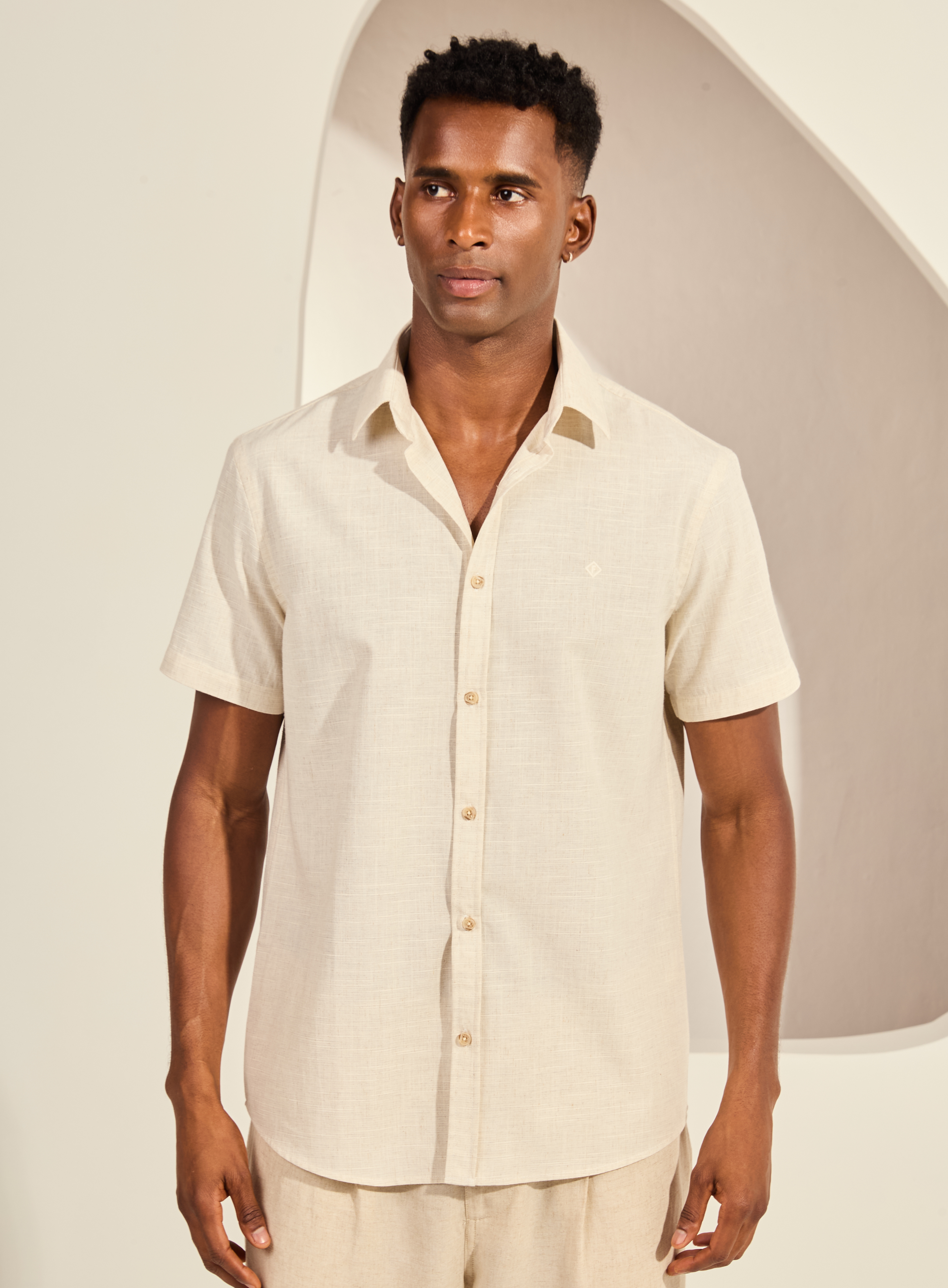CAMISA LINHO RELAX G BEGE/CINZA