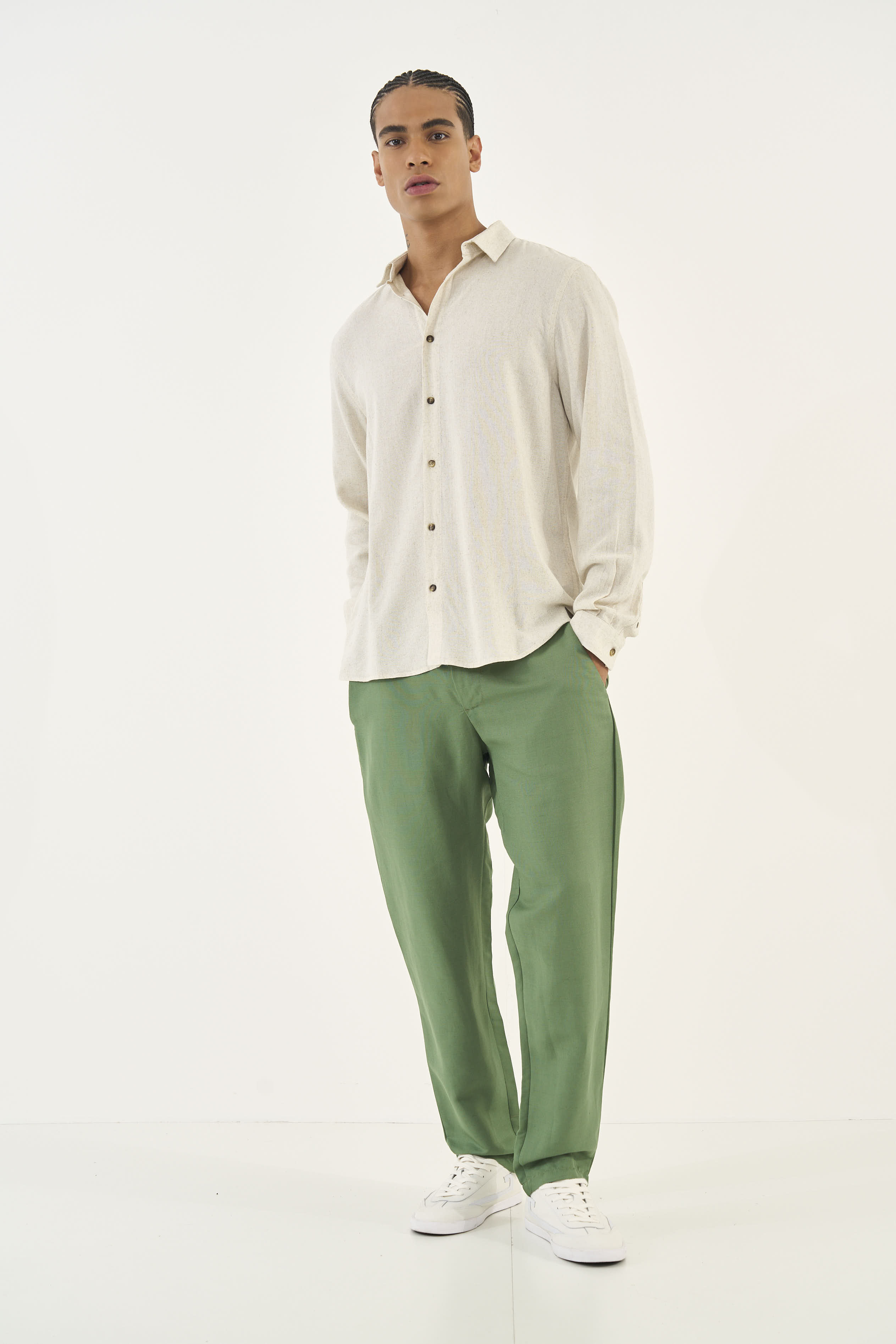 CAMISA LINHO RELAX G BEGE CINZAS