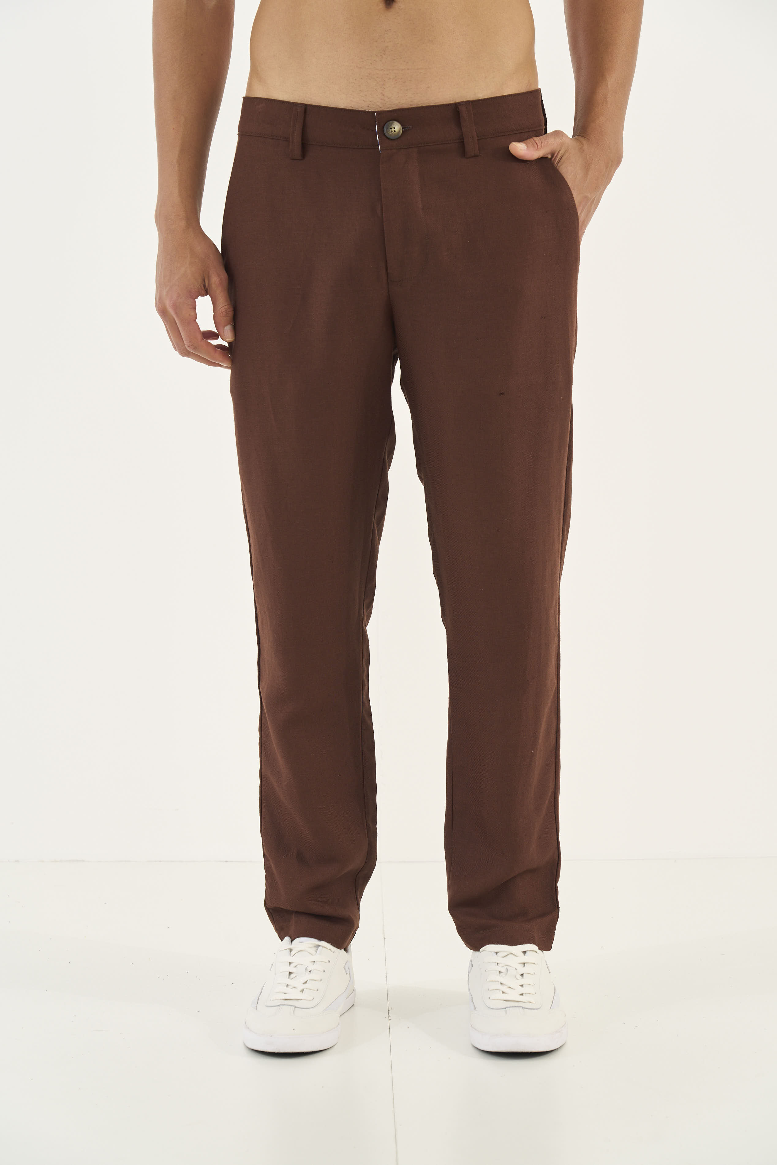 CALÇA LINHO G MARROM ROCCIA