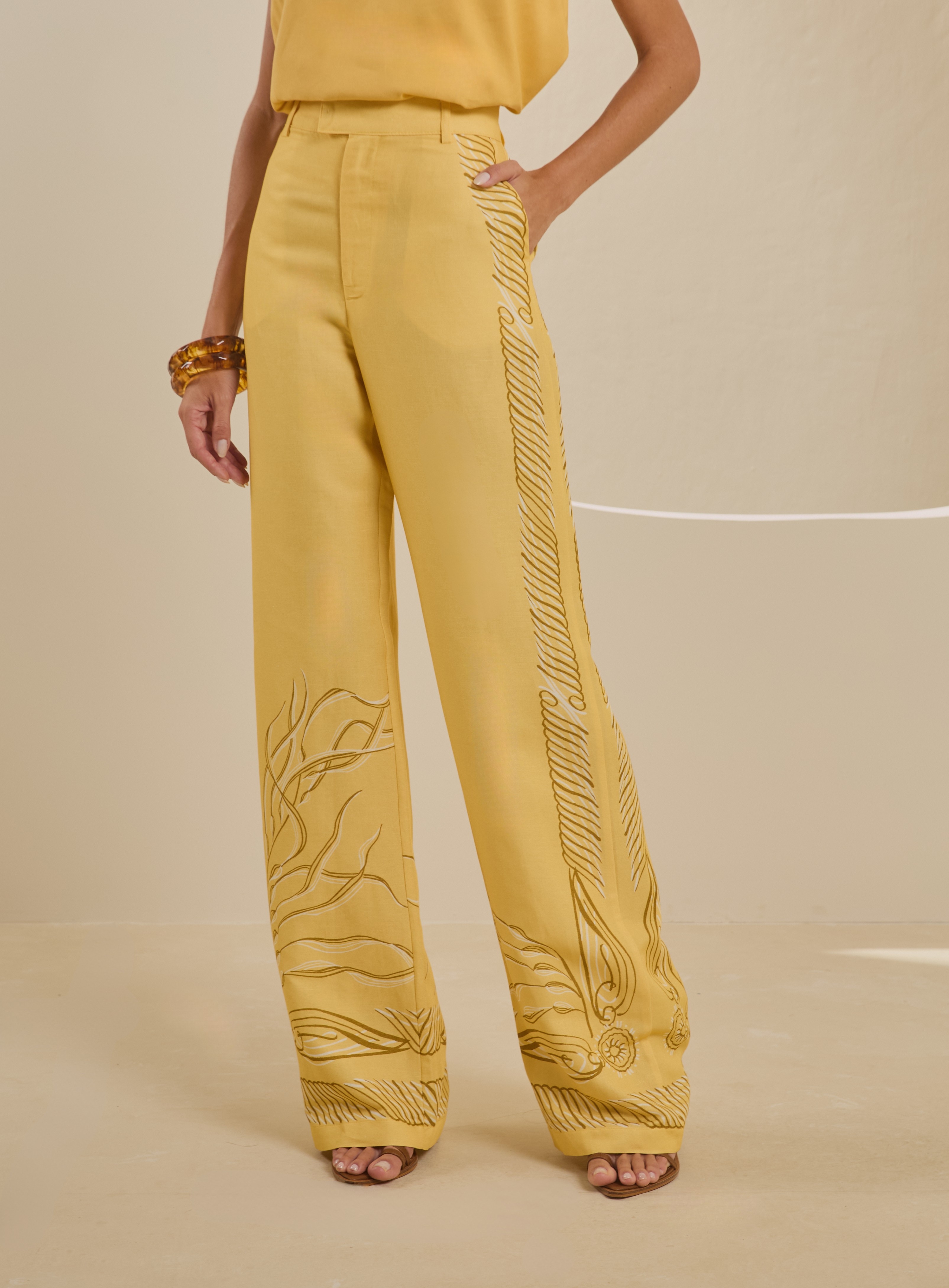 CALÇA LINHO ESTAMPADA M MARE SOLAR