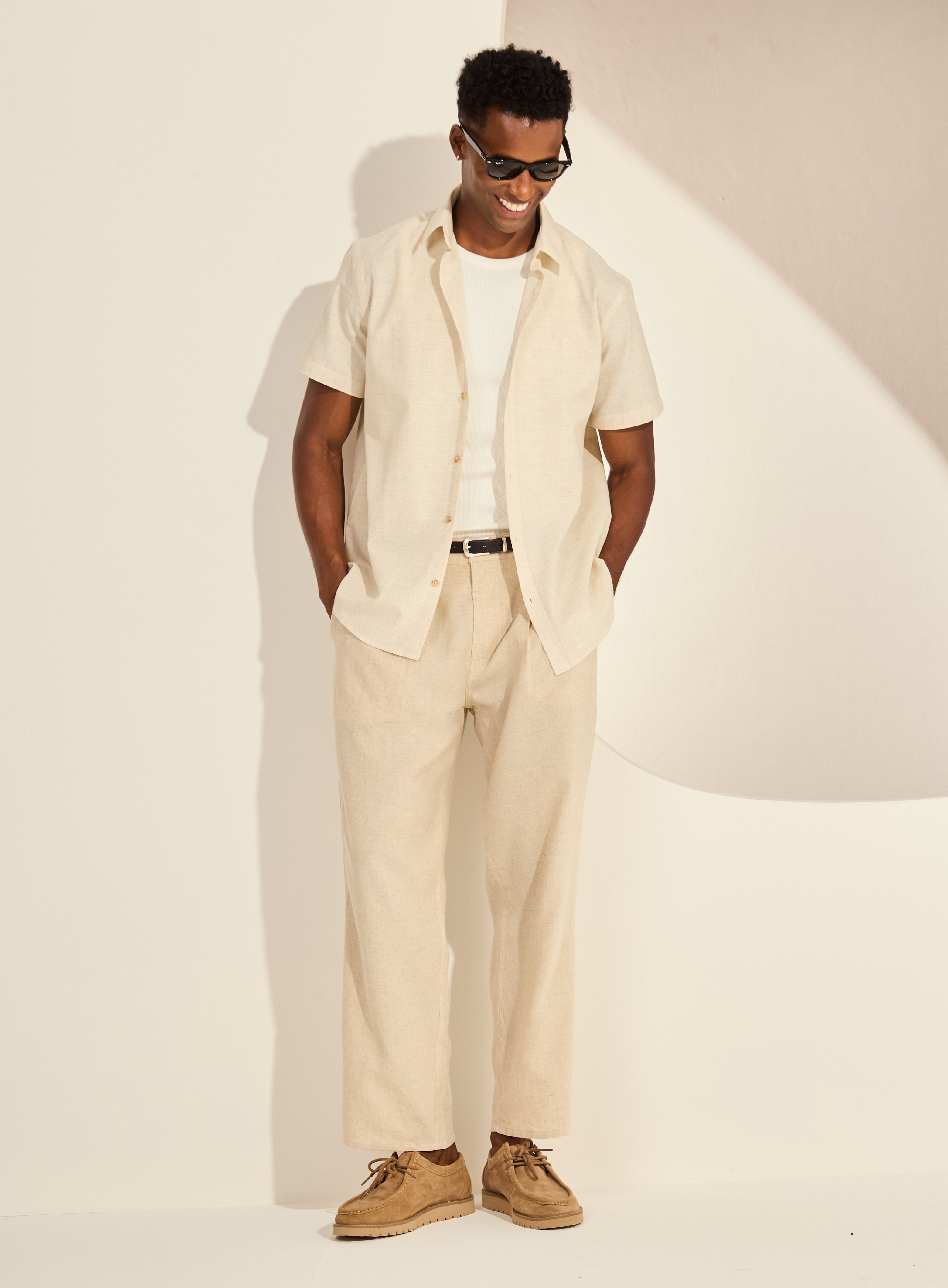 CAMISA LINHO RELAX G BEGE/CINZA